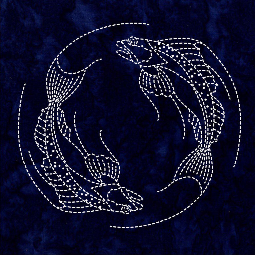 Sylvia Pippen - Batik Two Fish Pre-Printed Sashiko Cotton Panel - Indigo