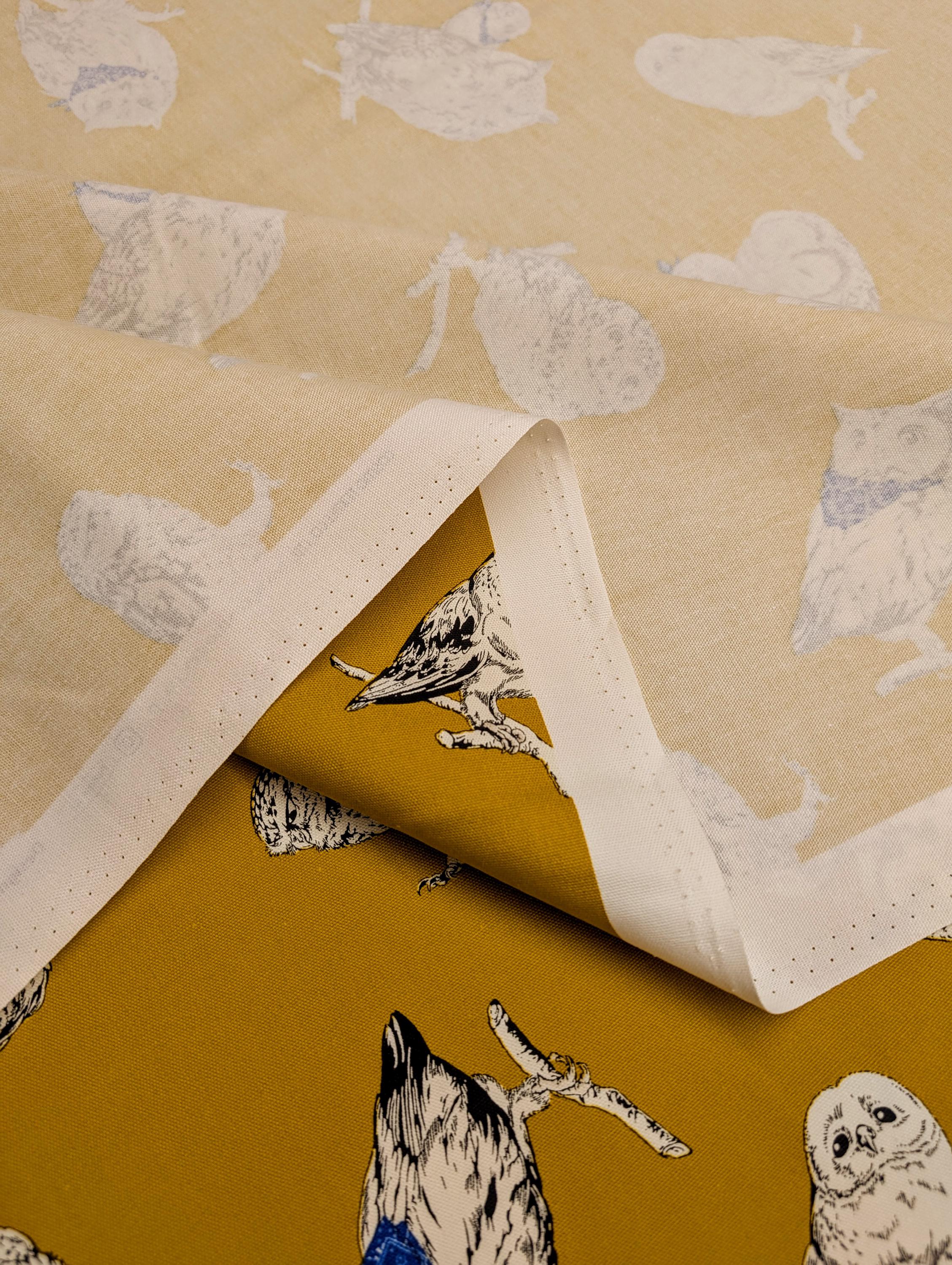 Owls in Bandanas Cosmo Japanese cotton oxford fabric AP41401-2 B mustard