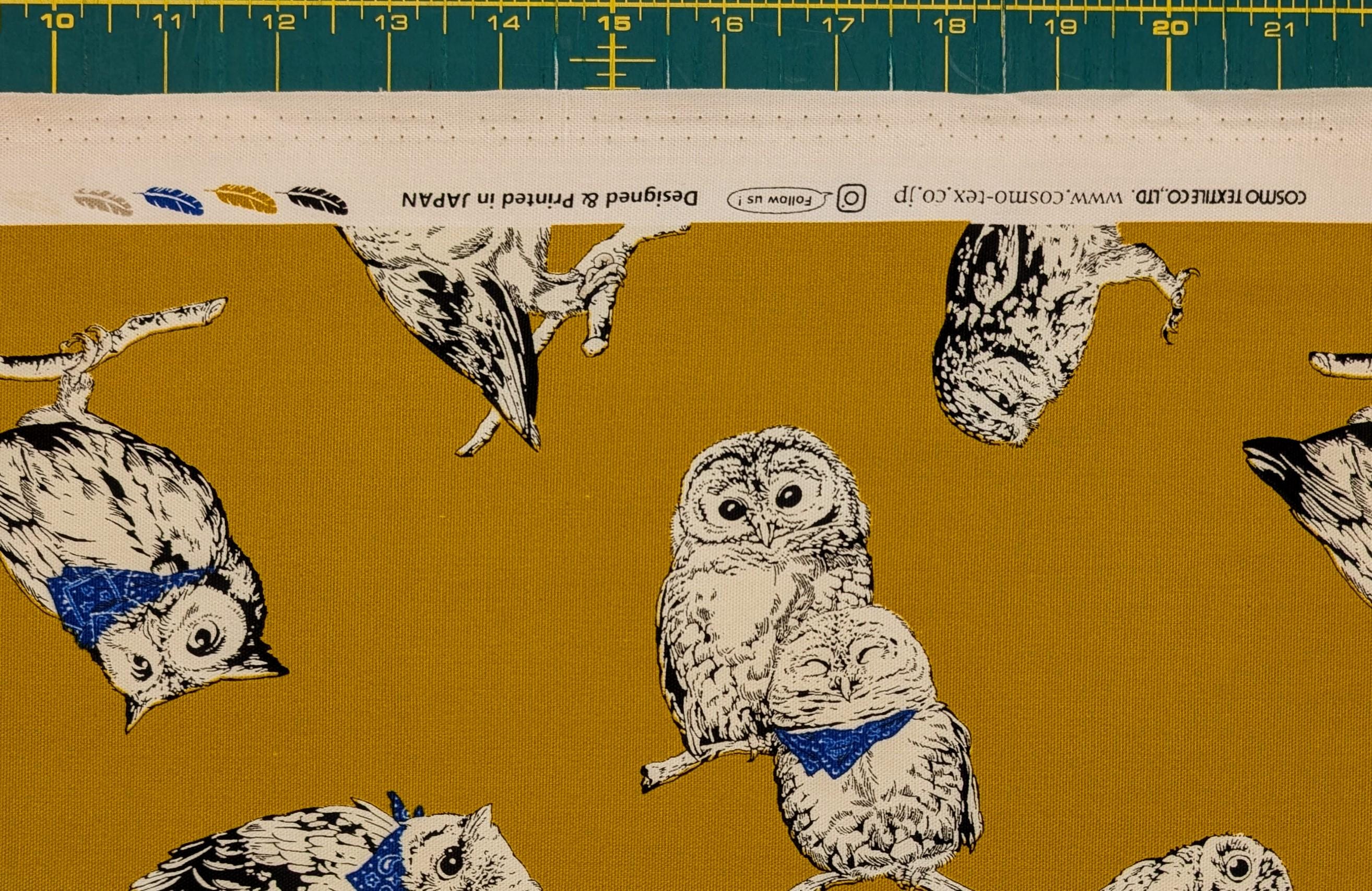 Owls in Bandanas Cosmo Japanese cotton oxford fabric AP41401-2 B mustard