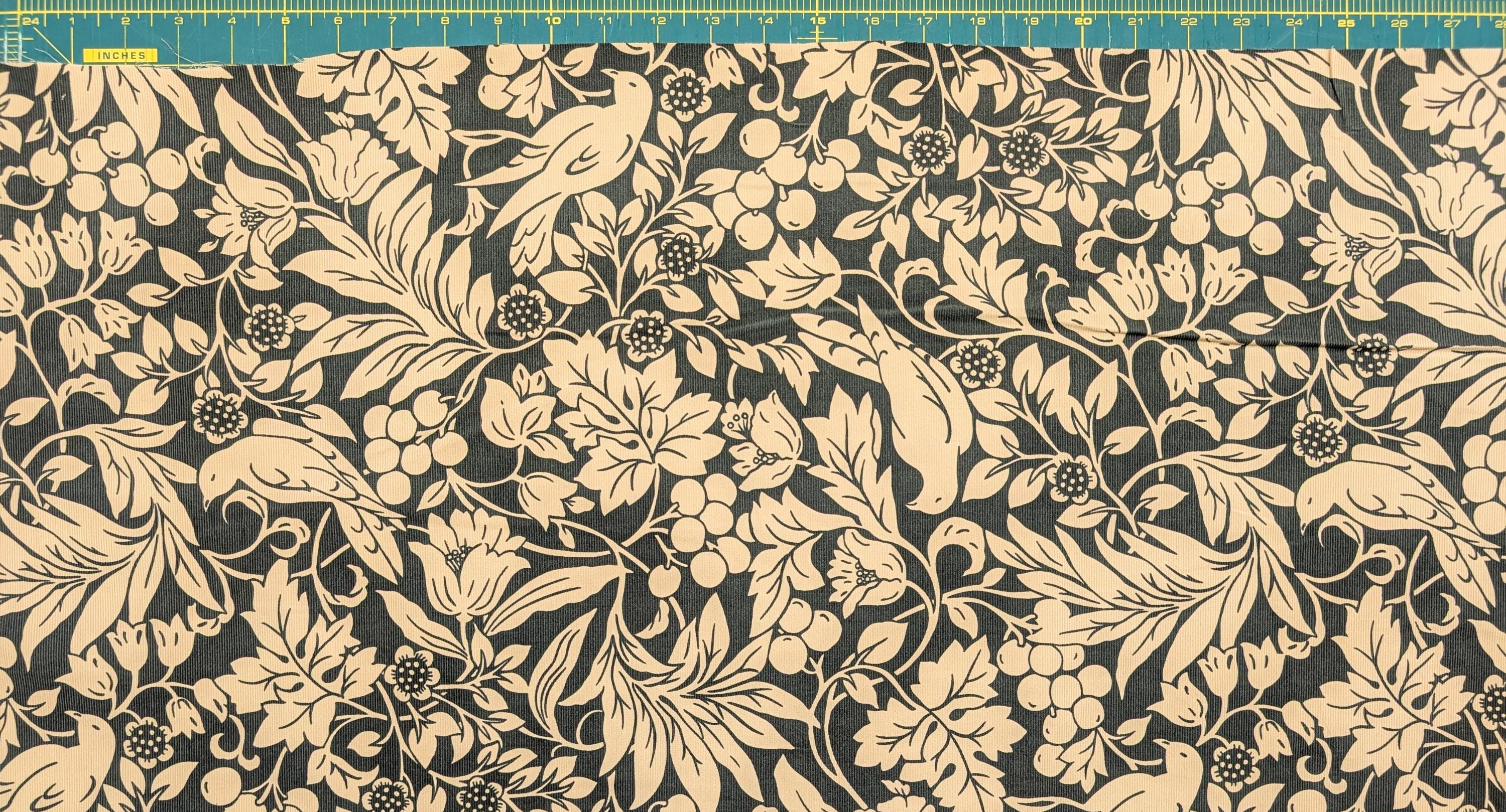 Kobayashi - NEW Botanical Doves Pin Wale Cotton Corduroy - Ivory & Green