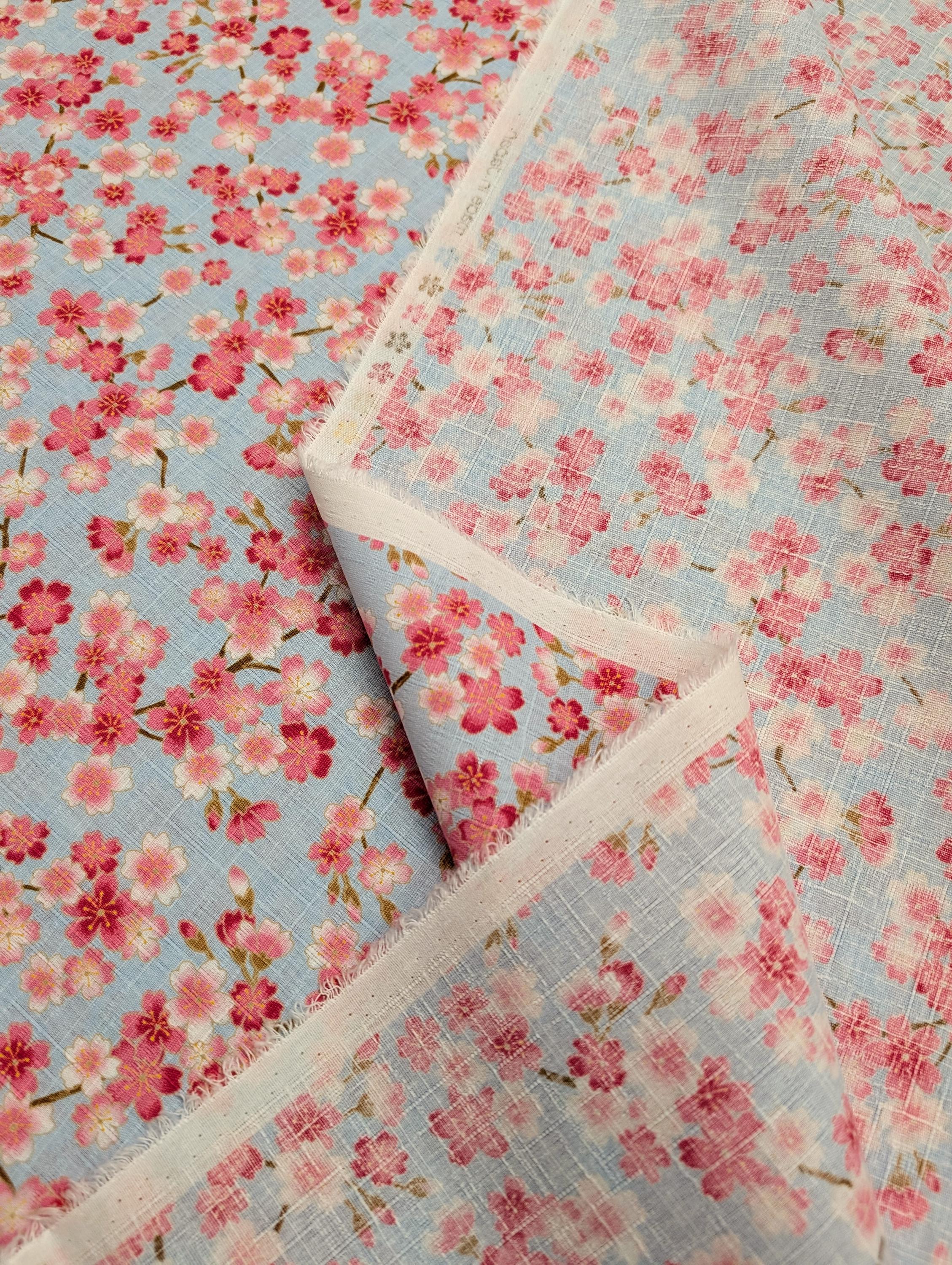 NEW Blooming Sakura Hishiei Japanese dobby cotton fabric H-7121-1 C blue