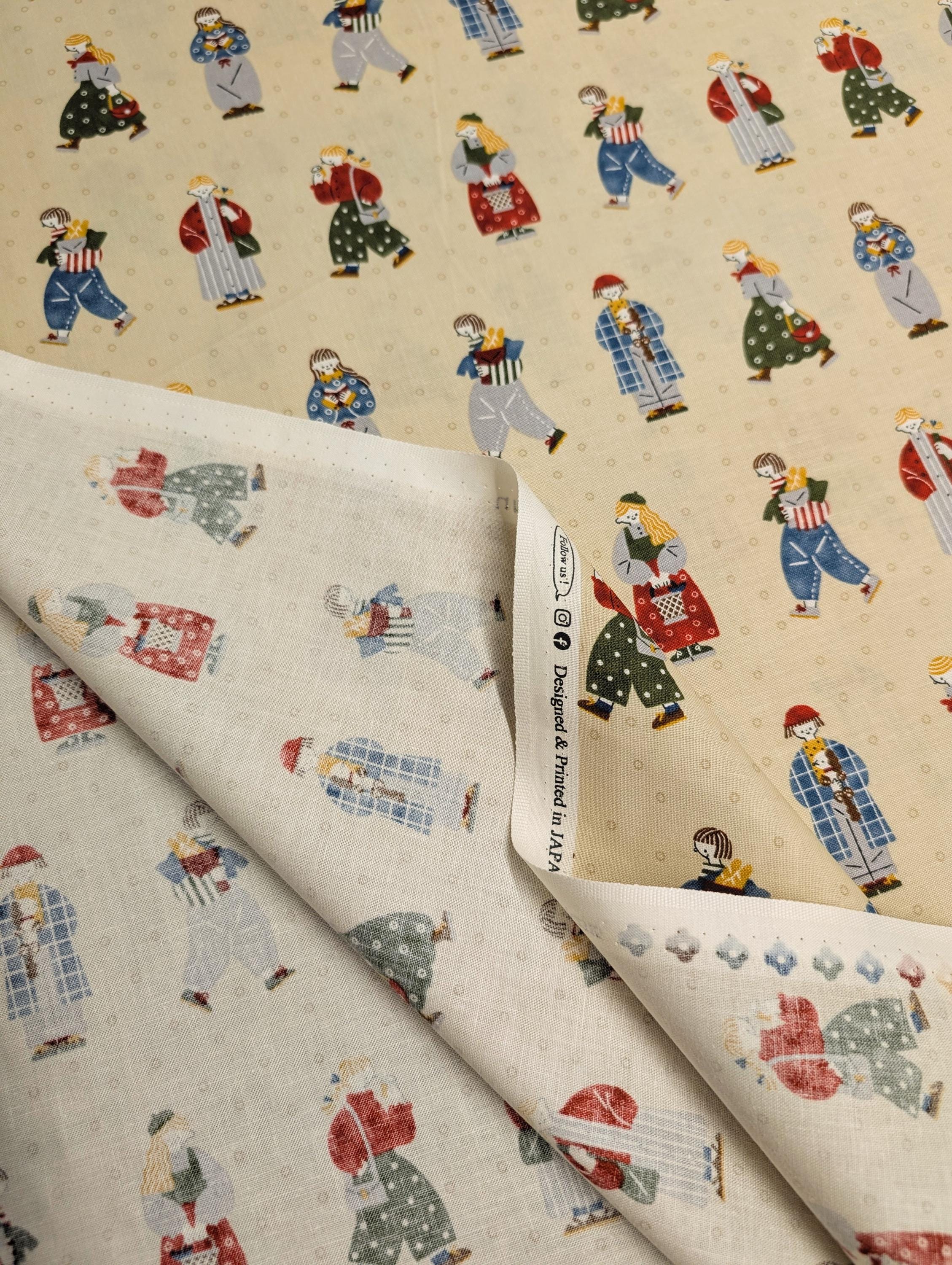NEW Scandinavian Folk Japanese cotton fabric NN-2315H A beige