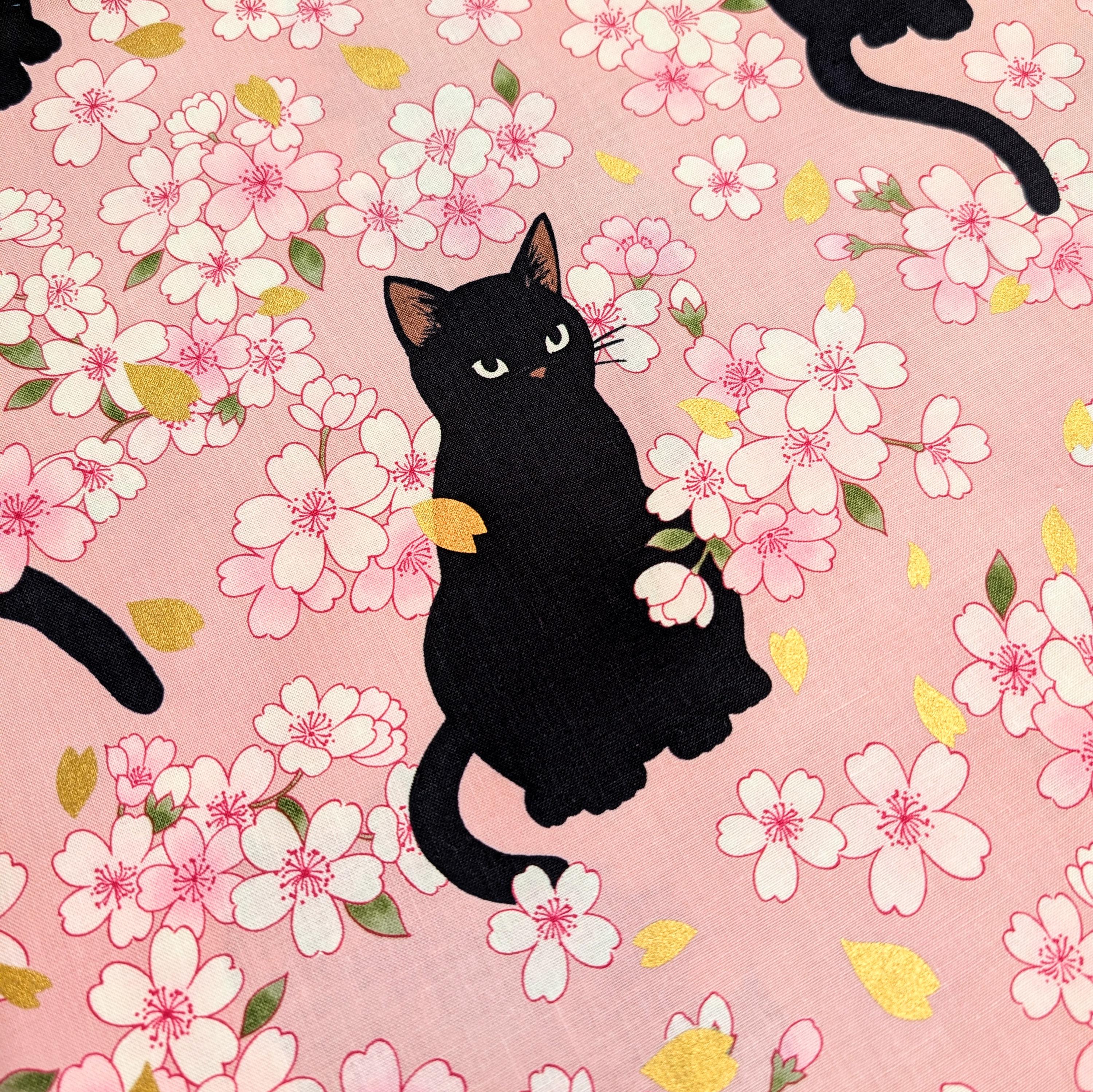 NEW Black Cats and Cherry Blossoms Quilt Gate Hyakka Ryoran Japanese cotton fabric HR3520H-11 B pink
