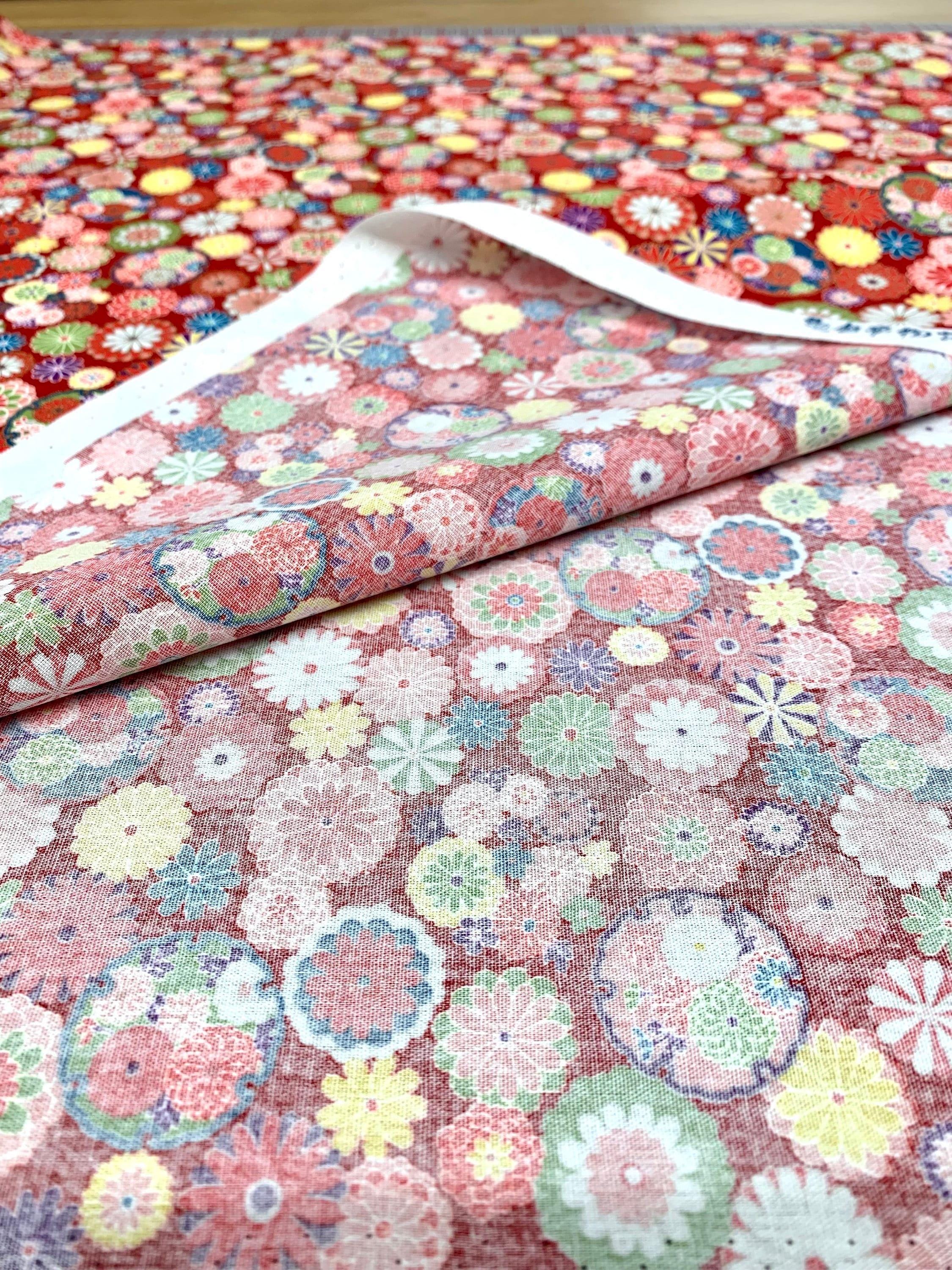 Senyo - Golden Flower Story Chrysanthemums Cotton Fabric - Red Yellow Green