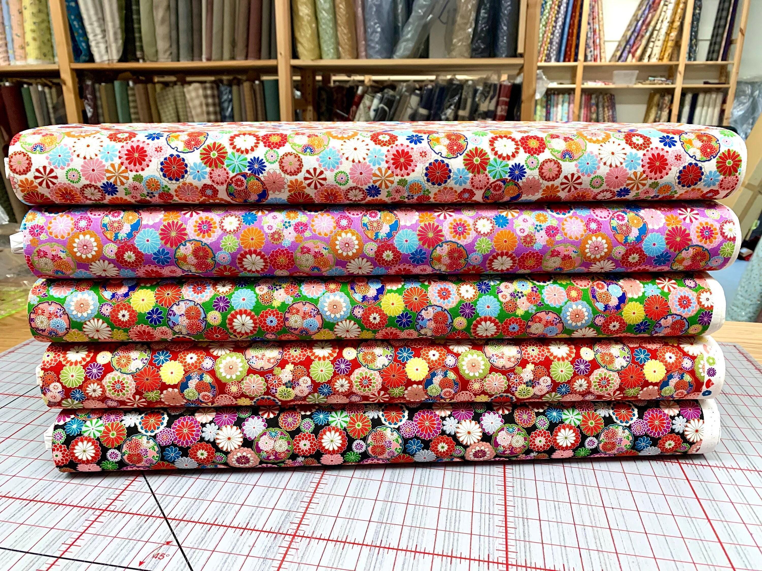 Senyo - Golden Flower Story Chrysanthemums Cotton Fabric - Red Yellow Green