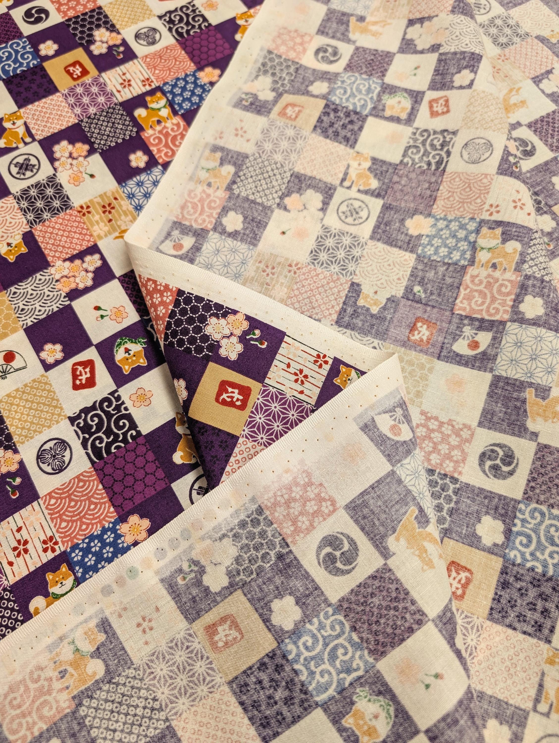 Cosmo - Checkerboard Shibas Cotton - Purple