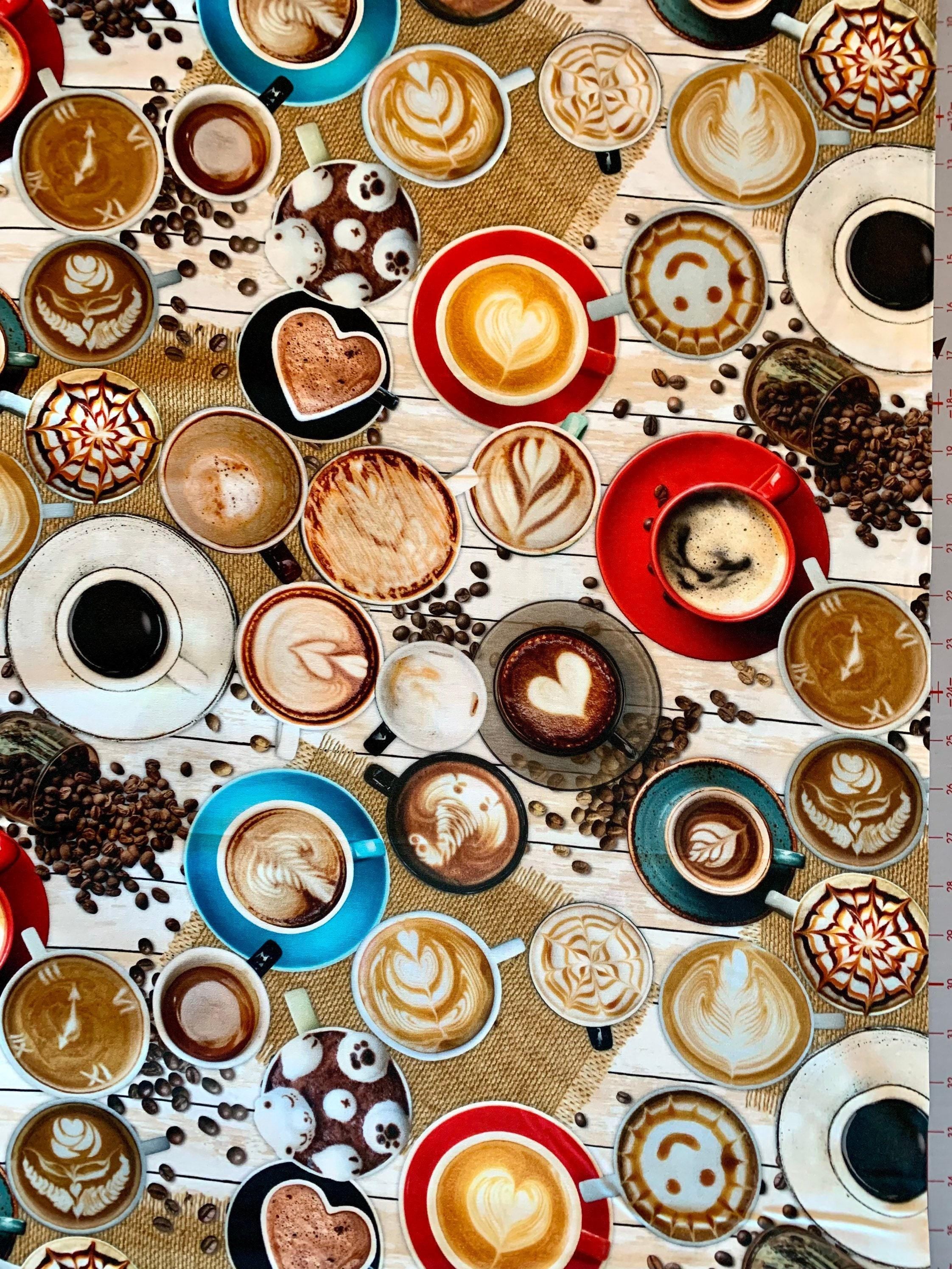 Orimono Imports - Coffee Cafe Digital Print Cotton Fabric - Coffee Tones