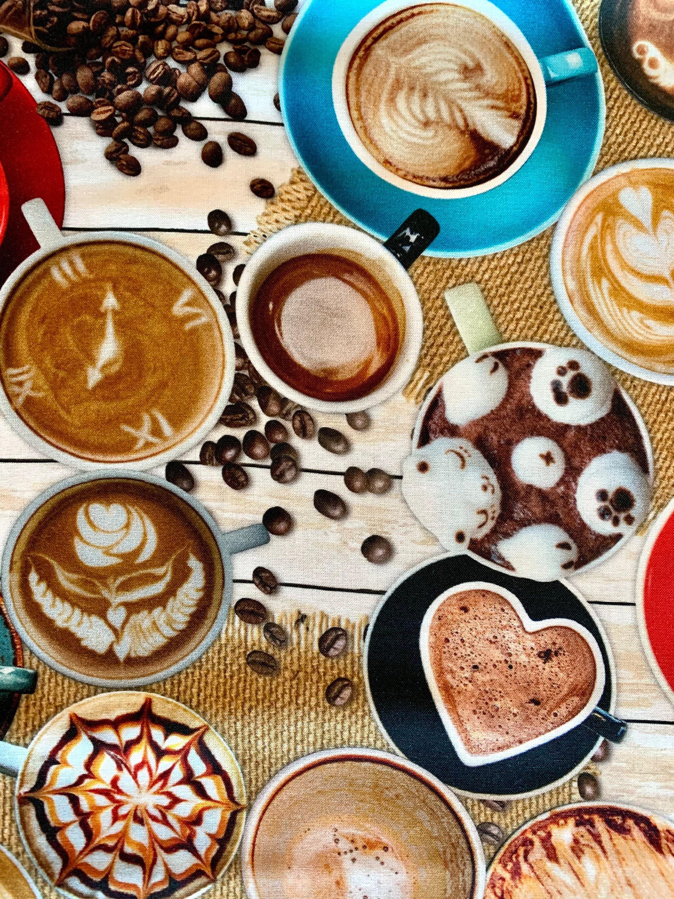 Orimono Imports - Coffee Cafe Digital Print Cotton Fabric - Coffee Tones