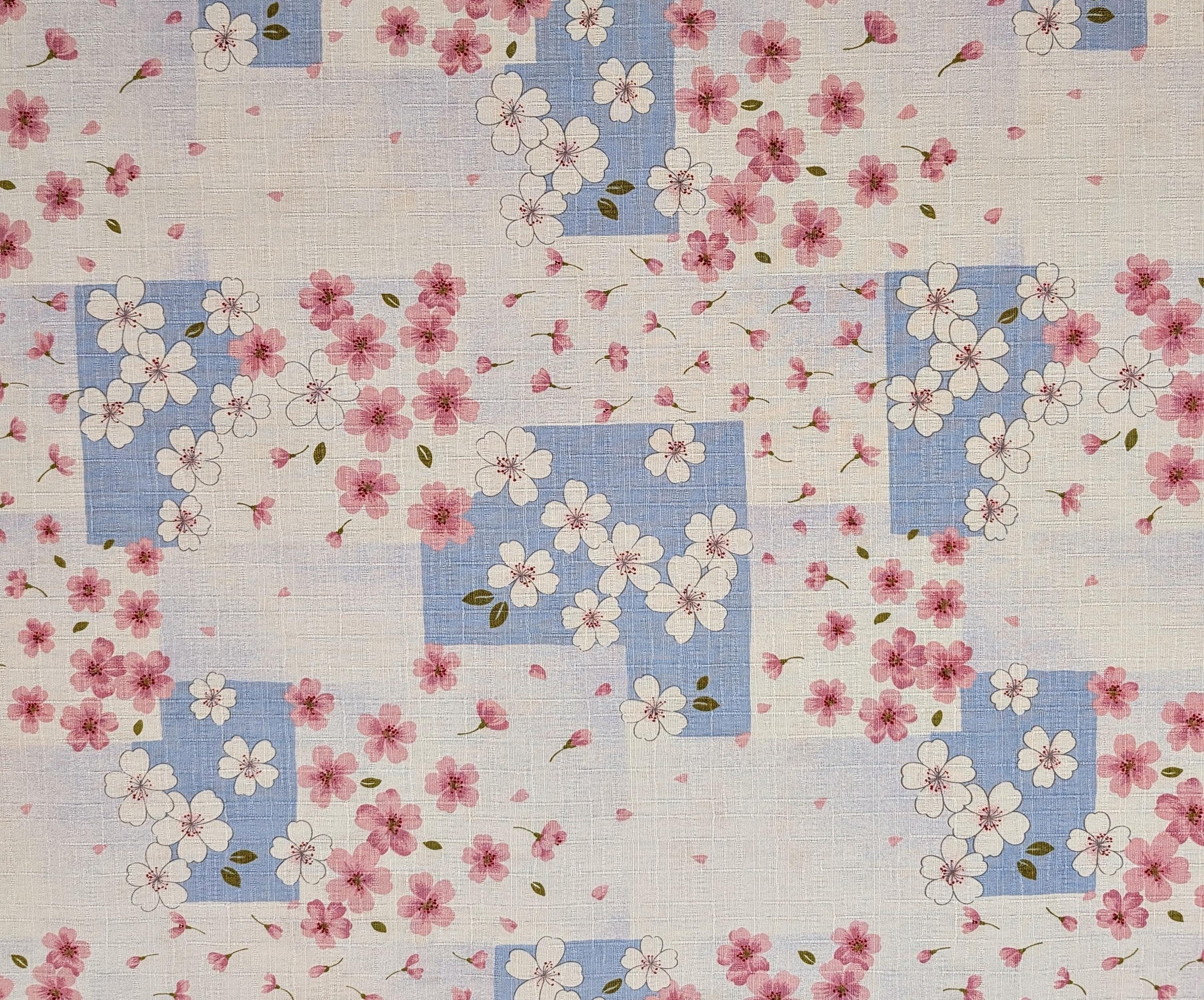Patchwork Cherry Blossoms Kobayashi Japanese dobby cotton fabric KTS-6971 C blue