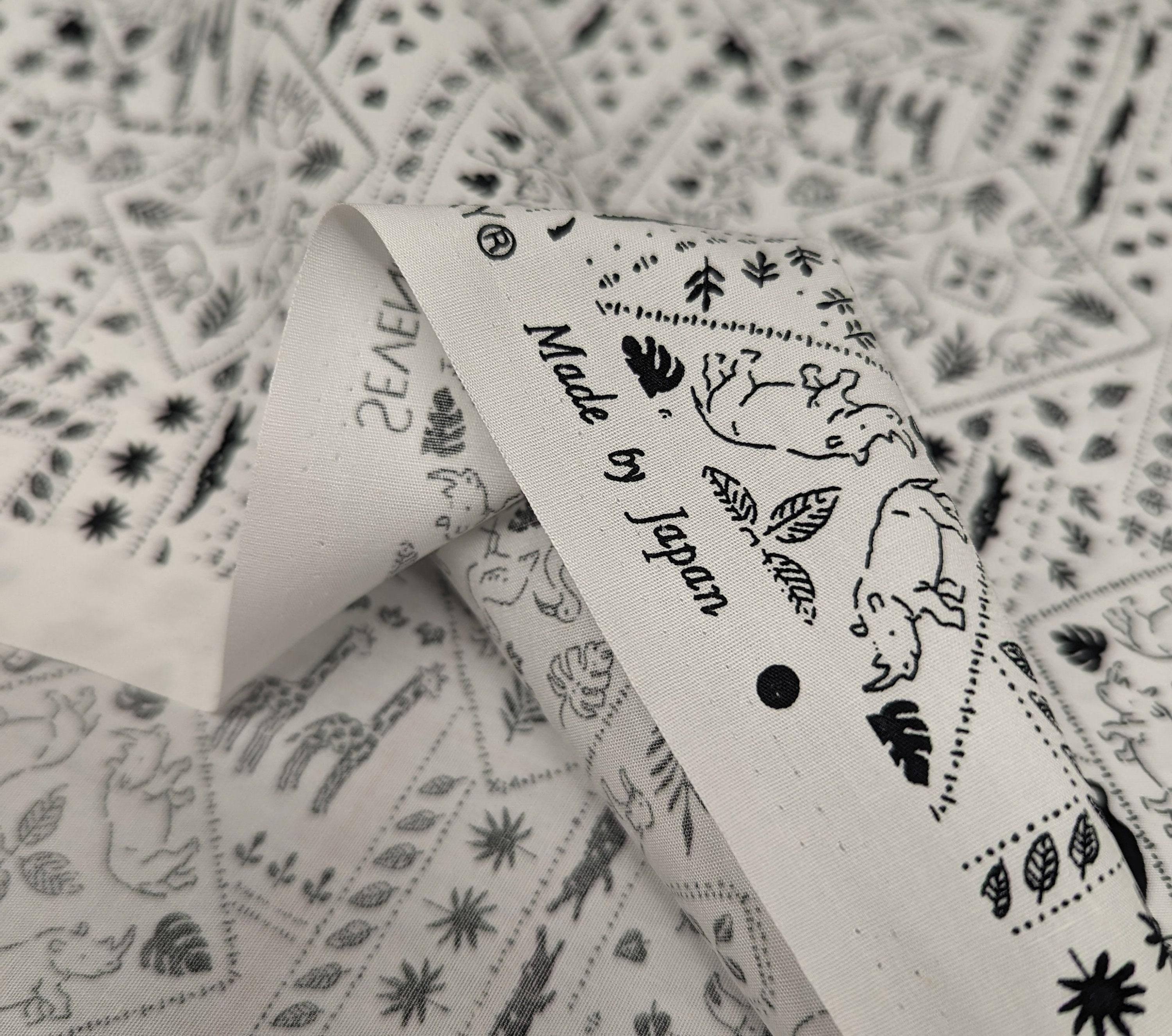 Sevenberry - African Safari Animals Cotton Fabric - White Black