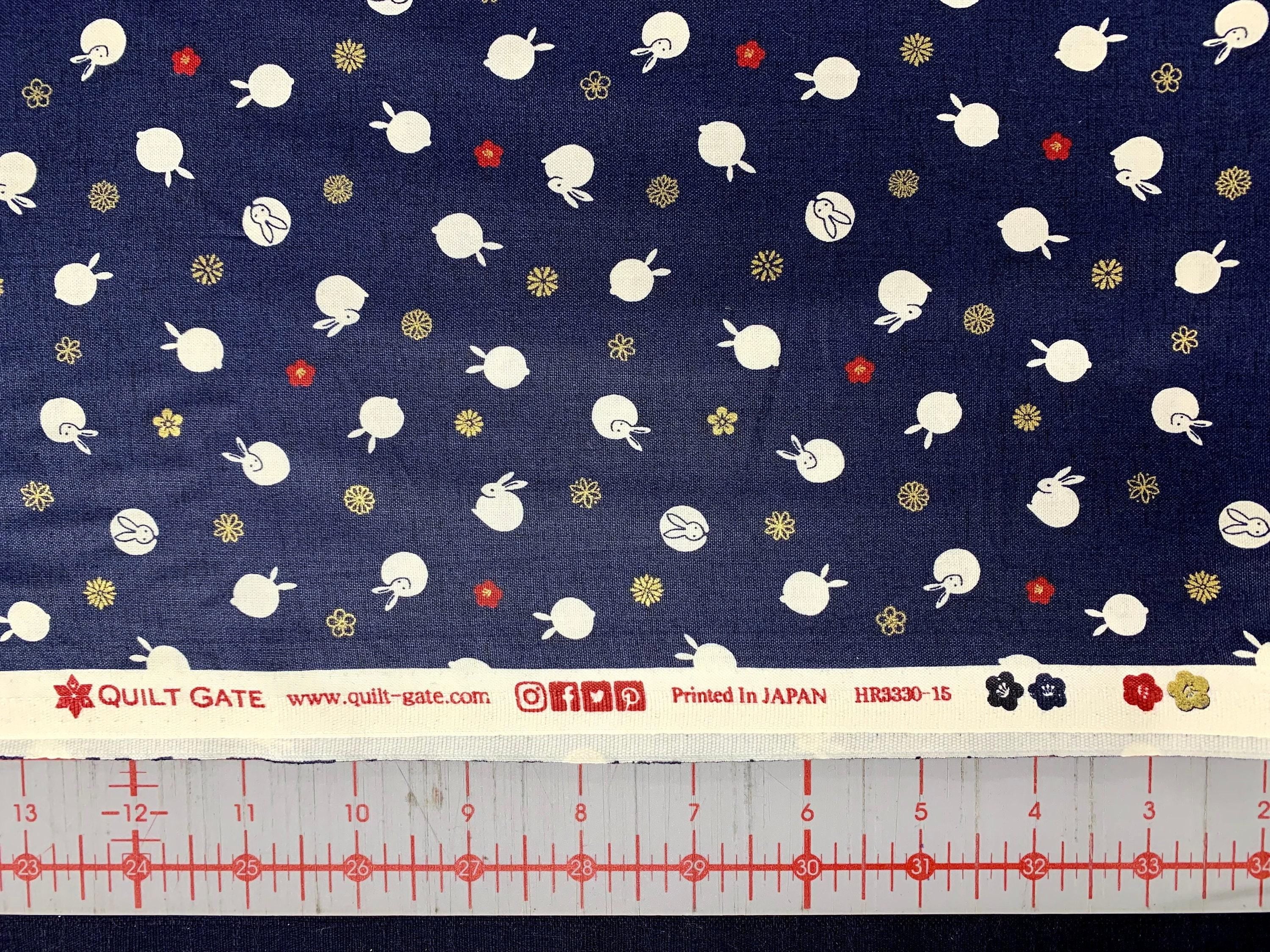 QuiltGate - Hyakka Ryoran Tiny Rabbits Cotton Fabric - Dark Blue