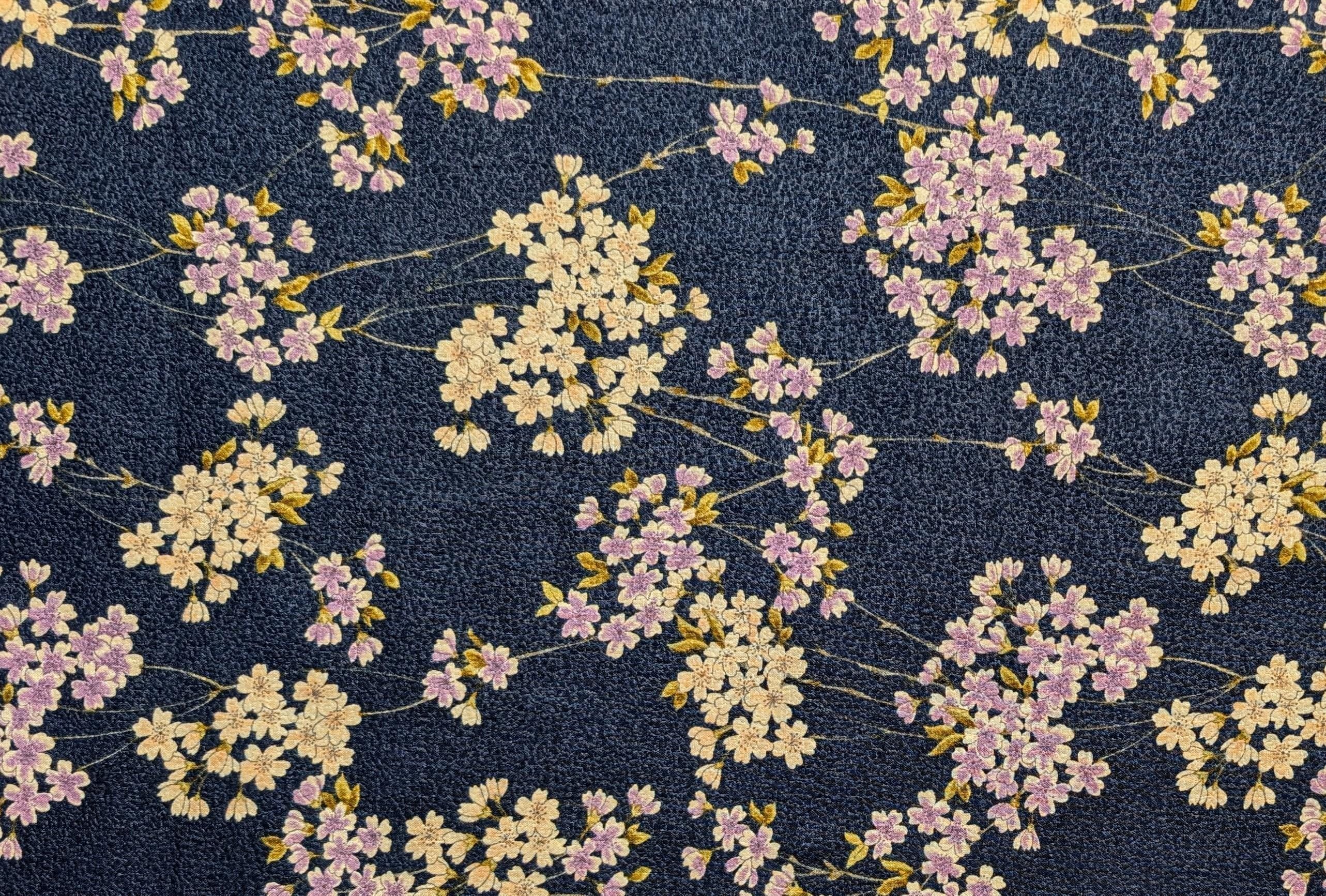 Sakura Flowers & Branches Asano Japanese crepe cotton fabric 0606-66 B blue