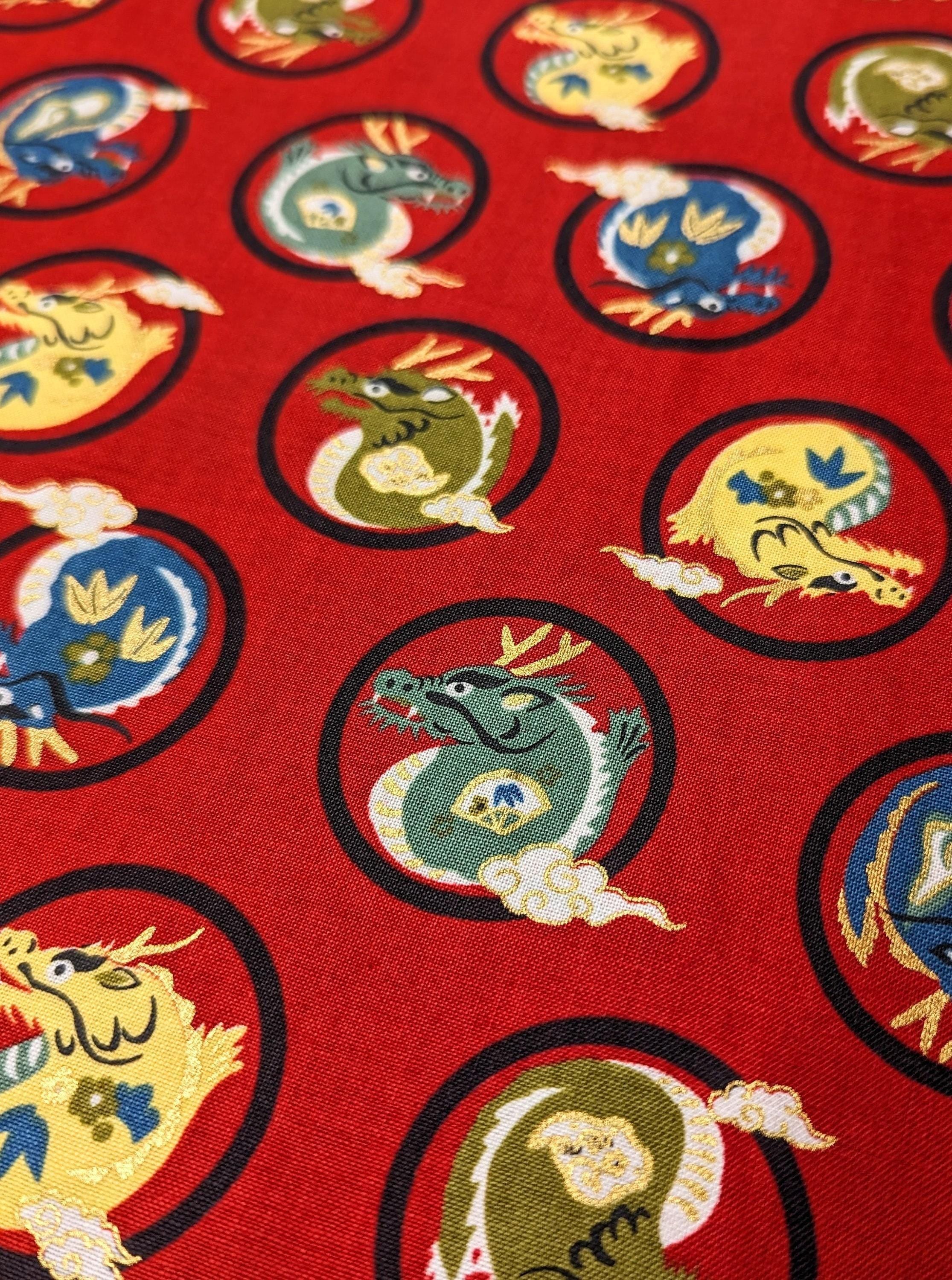 Hokkoh - Little Dragons Cotton Fabric - Red