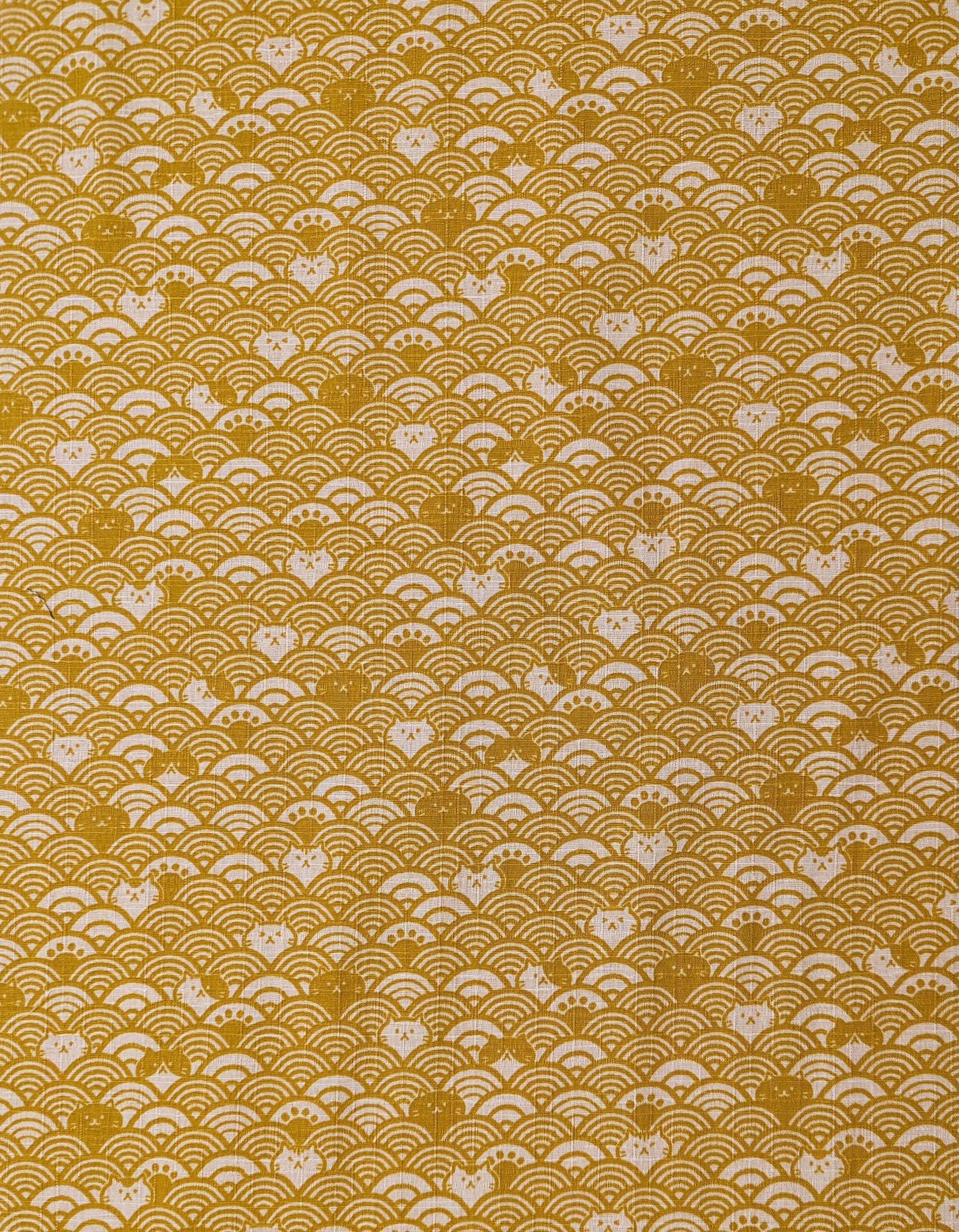 Cosmo - Waves with Cats Cotton Dobby - Yellow