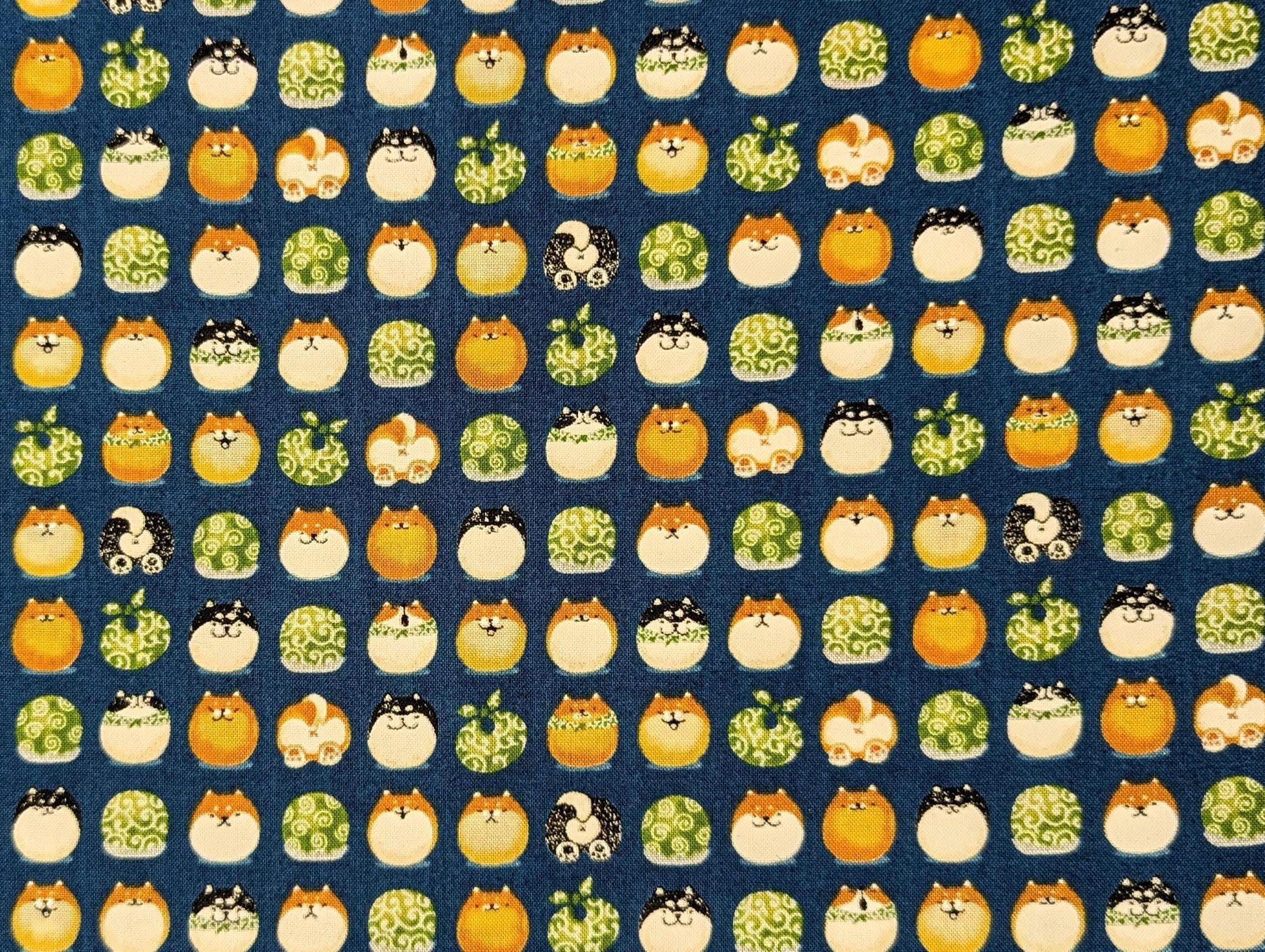 Senyo - Shibas With Furoshiki Cotton Fabric - Navy Blue