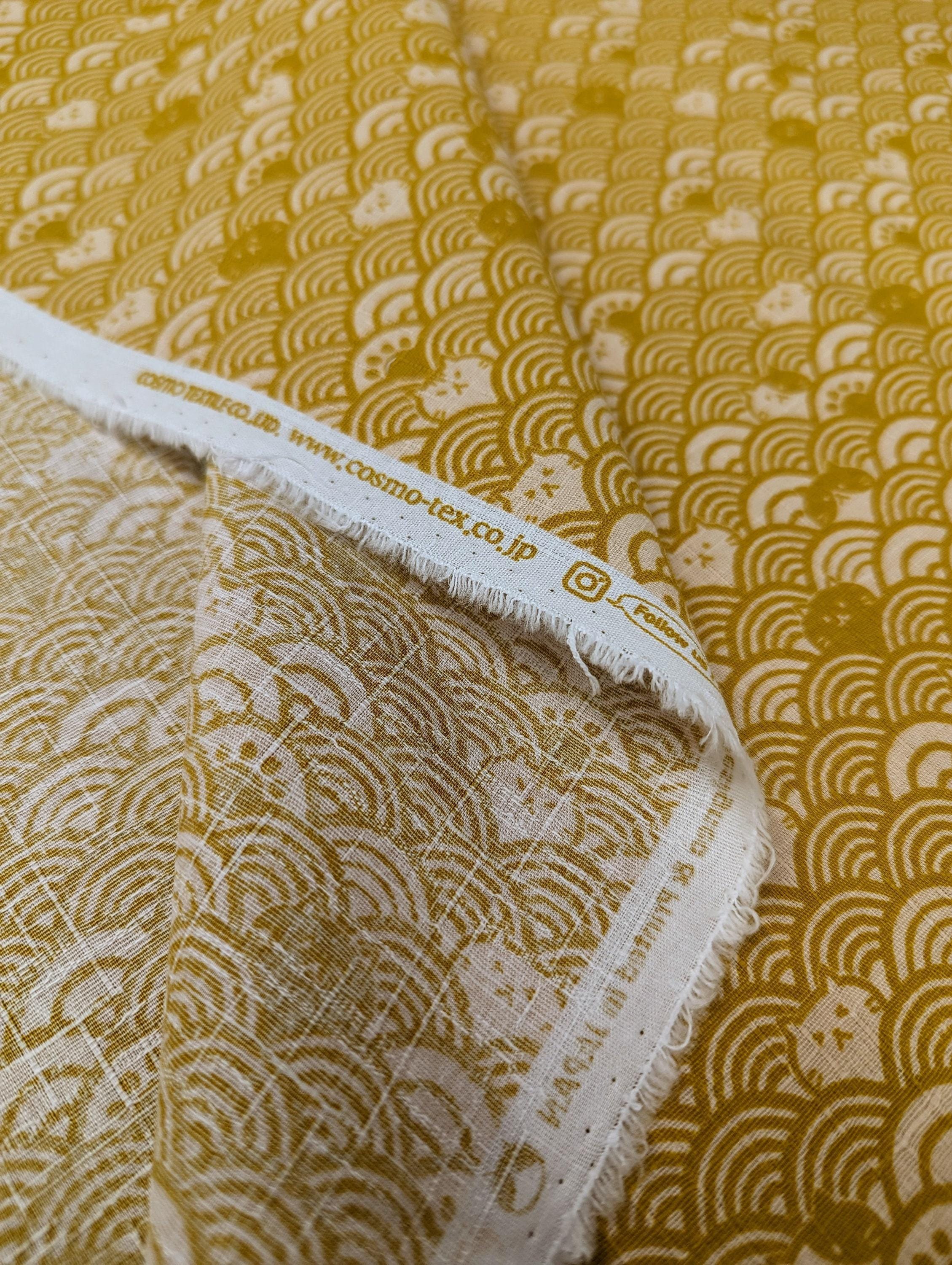 Cosmo - Waves with Cats Cotton Dobby - Yellow