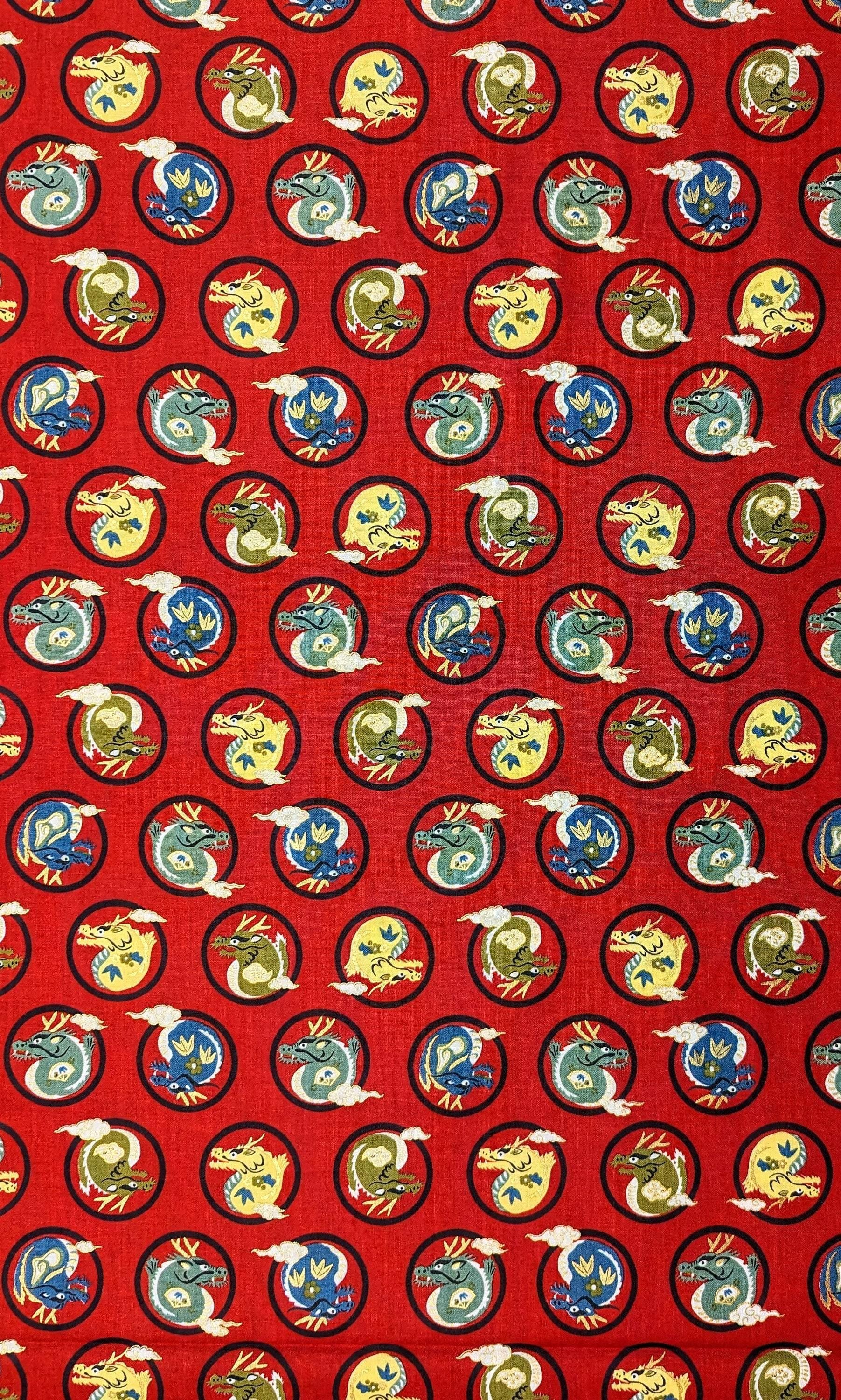 Hokkoh - Little Dragons Cotton Fabric - Red
