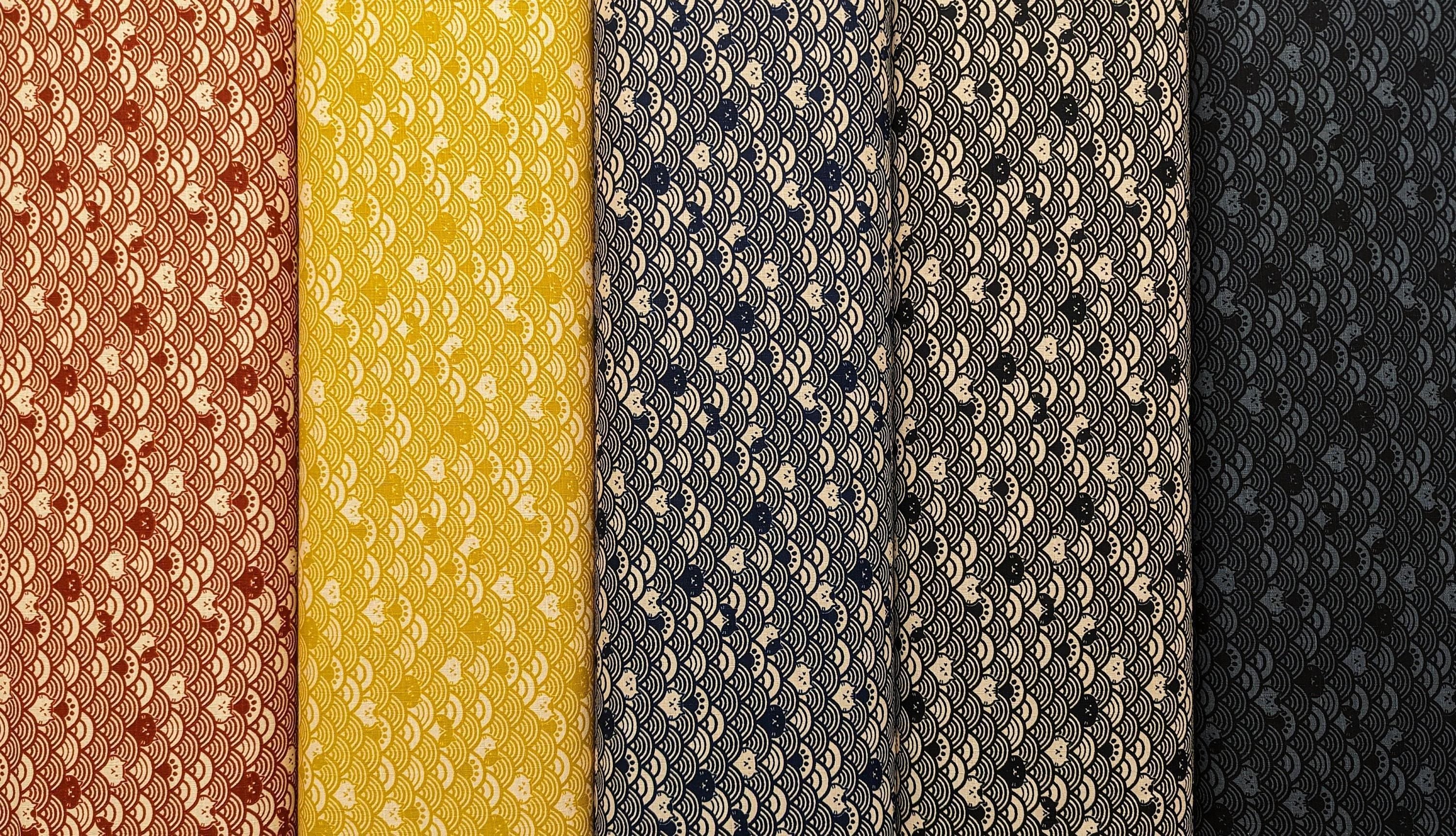 Cosmo - Waves with Cats Cotton Dobby - Yellow