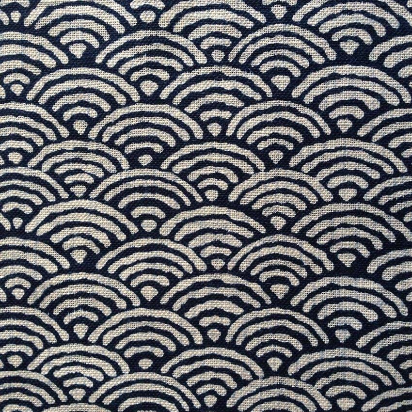 Sevenberry - Ocean Waves Seigaiha Cotton Fabric 青海波 - Navy Blue Beige