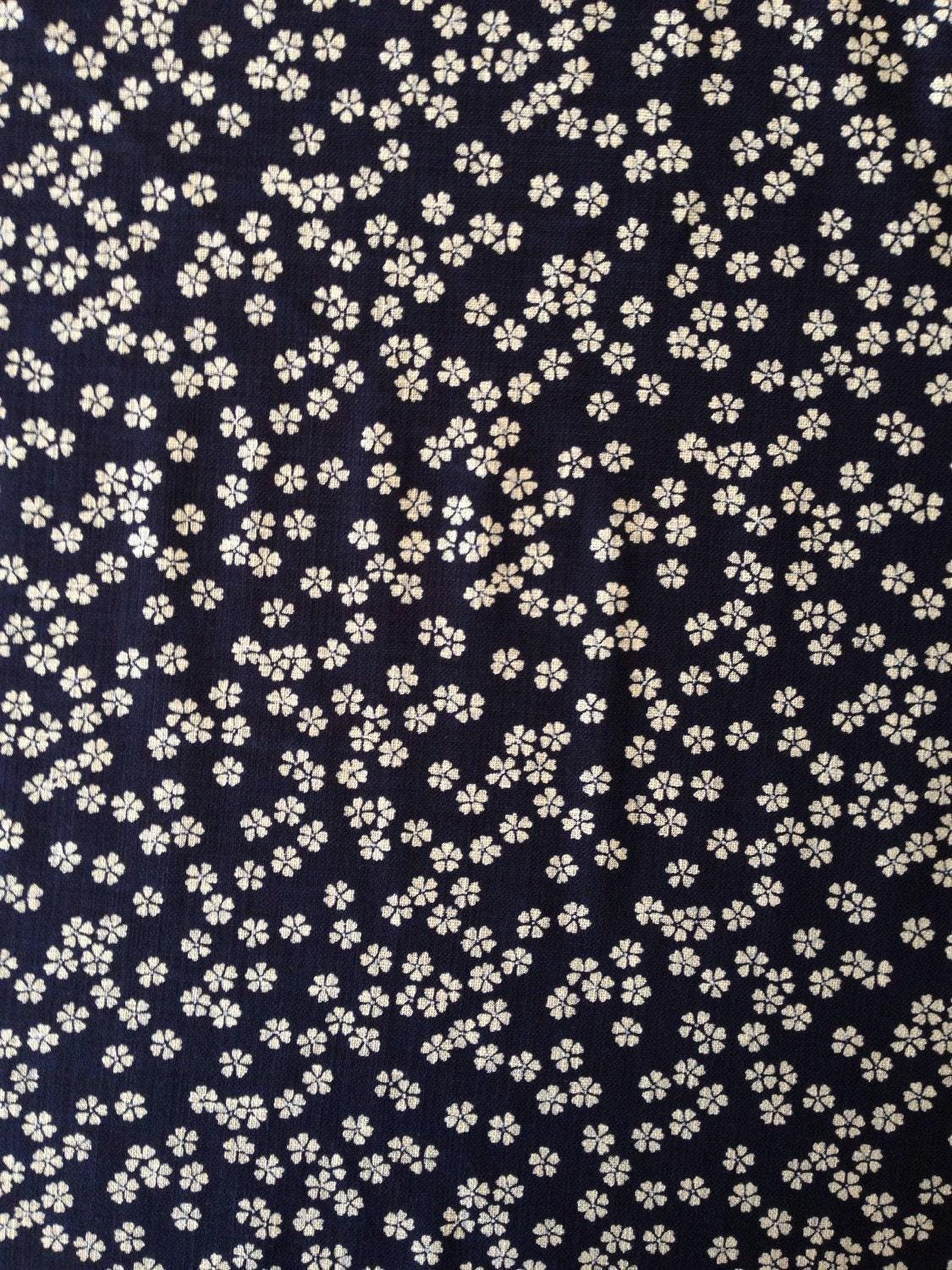 Sevenberry - Cherry Blossom Cotton Fabric - Navy Blue Beige