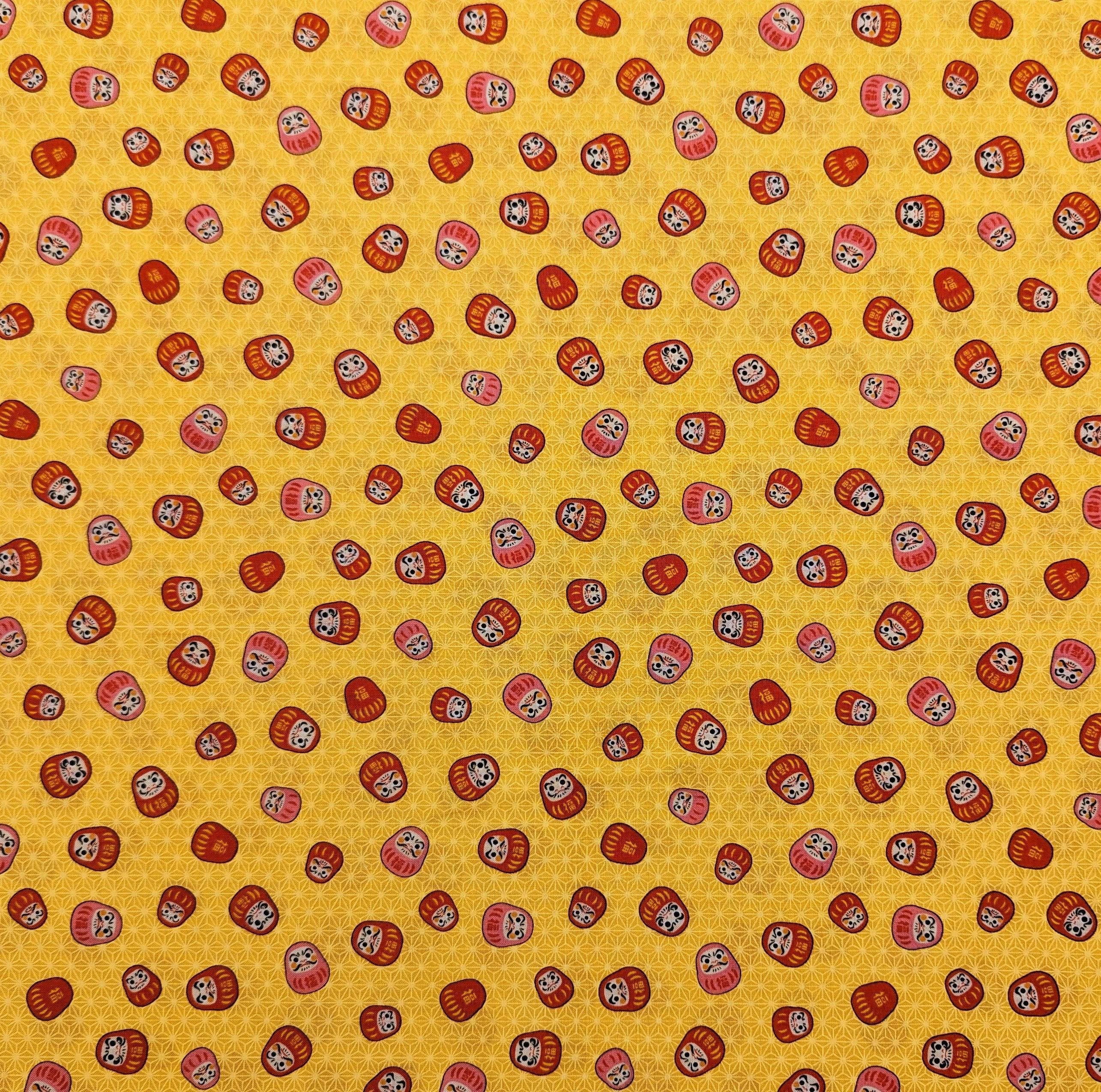 Naka - Tiny Daruma Cotton Fabric - Red and Pink