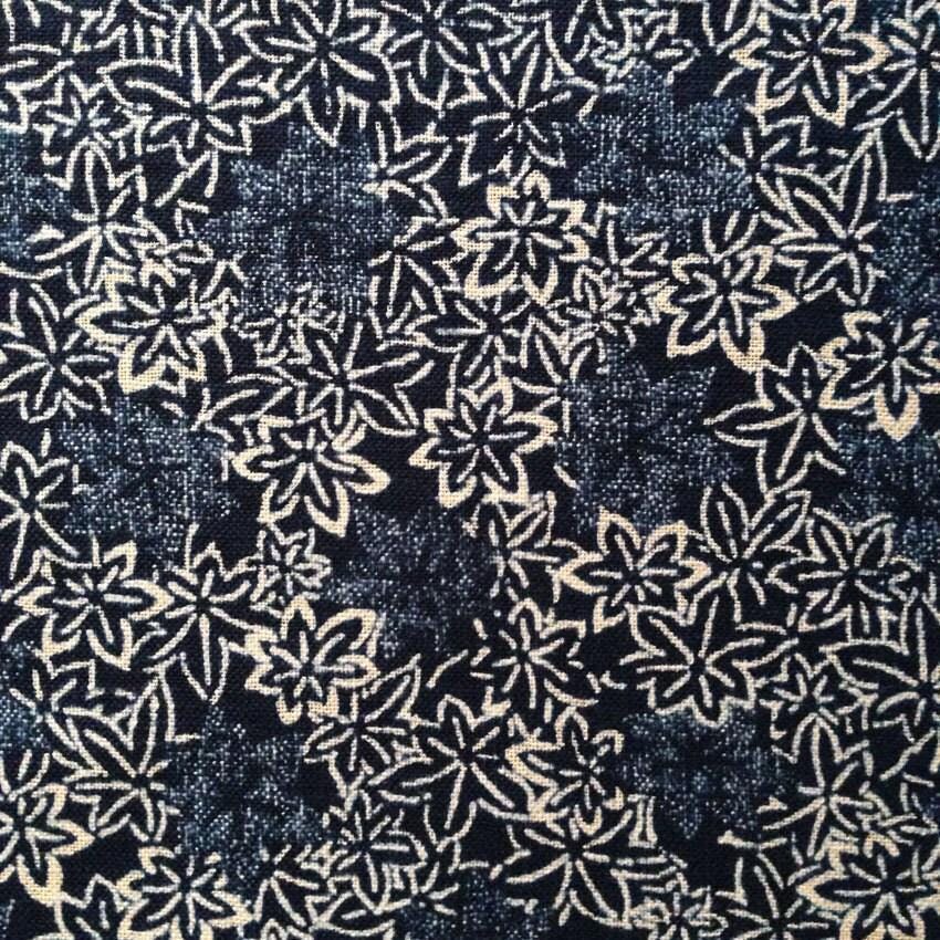 Sevenberry - Maple Leaf Momiji Cotton Fabric - Navy Blue Beige