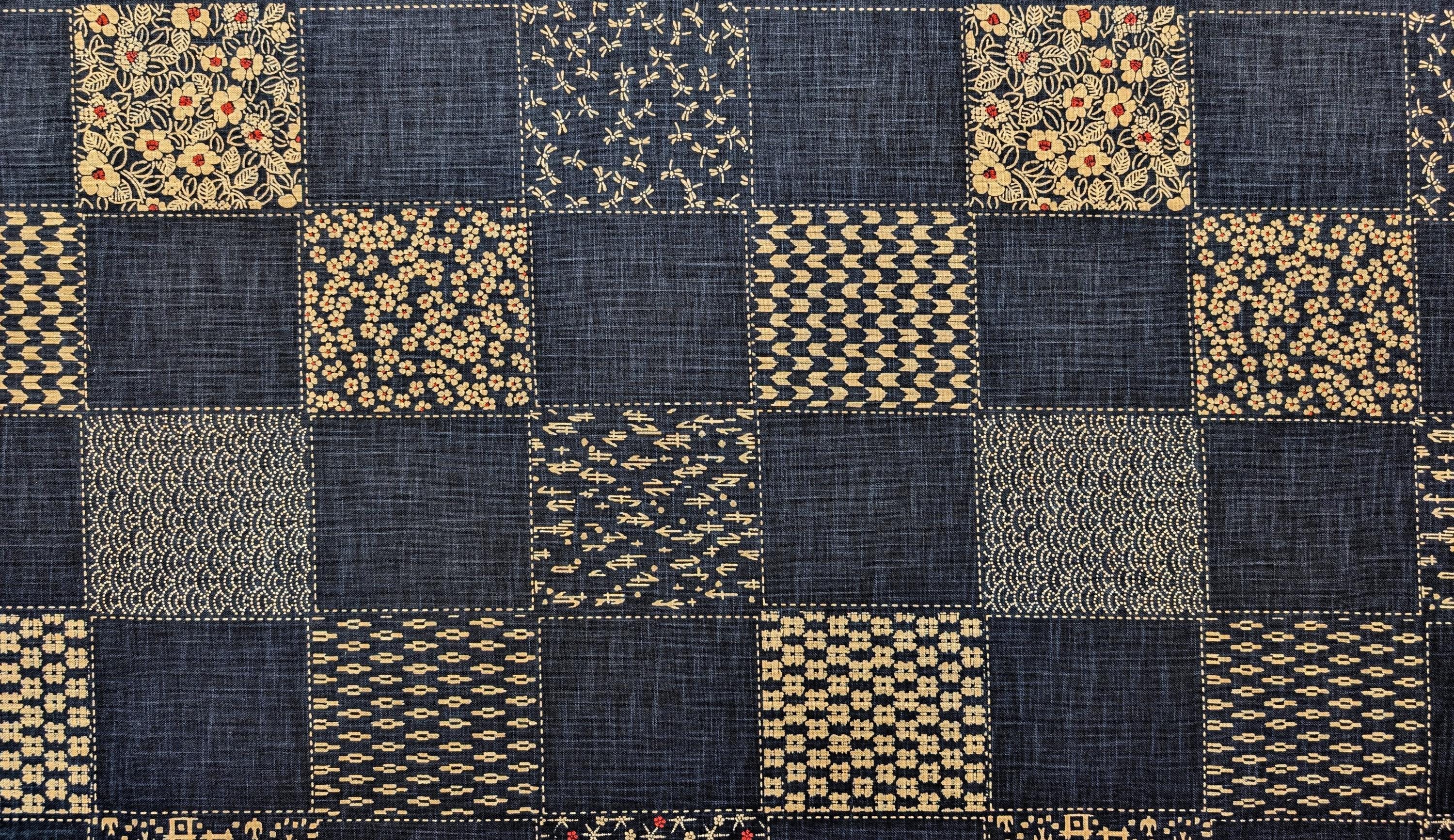 Traditional Patchwork hand stenciled Japanese cotton fabric KP7090-58 A - half yard