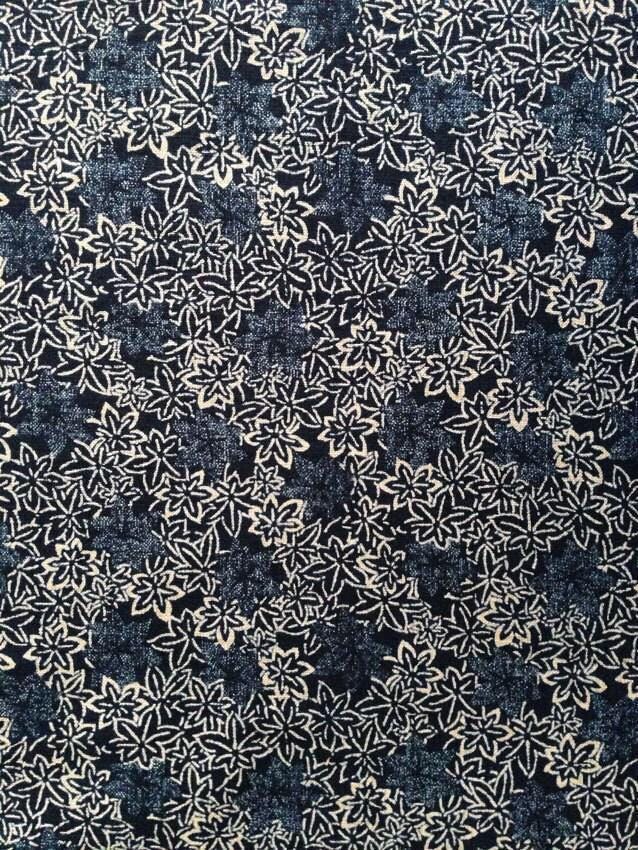 Sevenberry - Maple Leaf Momiji Cotton Fabric - Navy Blue Beige