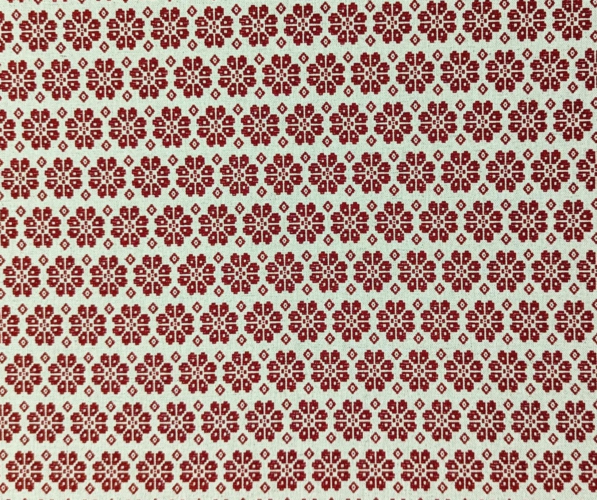 Kokka - Scandinavian Flowers Cotton/Linen light weight Canvas - Red White