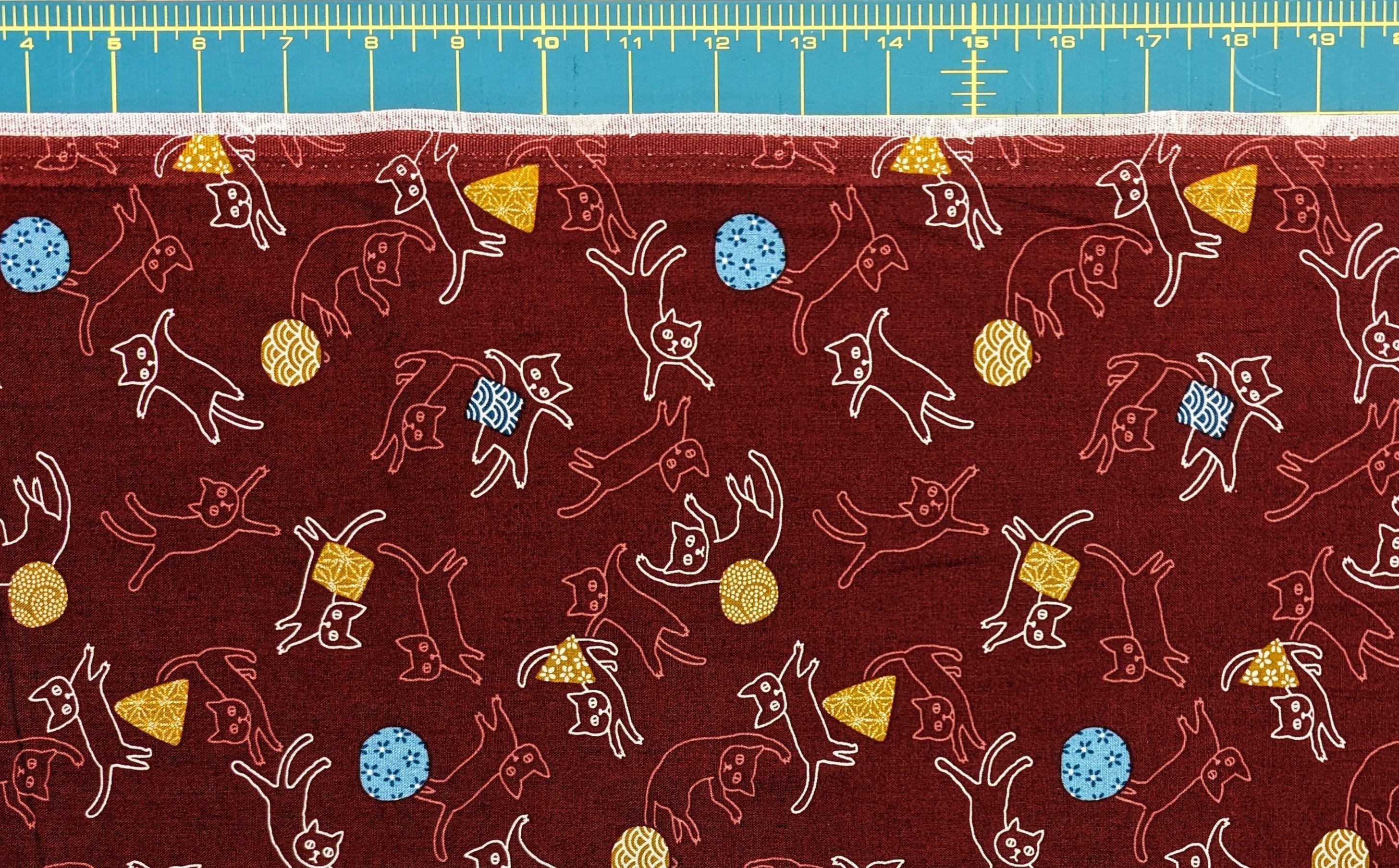 Kurenai - Dancing Cats Cotton Fabric - Red