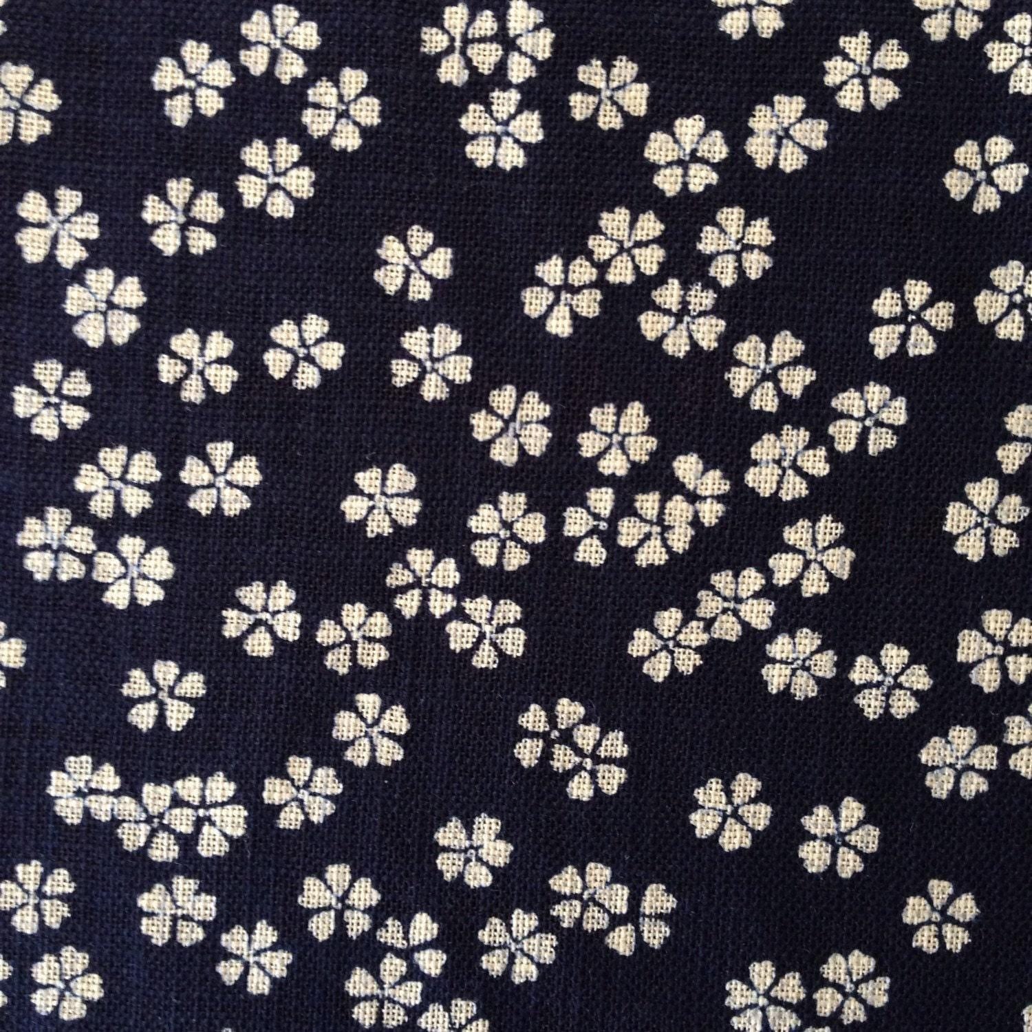Sevenberry - Cherry Blossom Cotton Fabric - Navy Blue Beige