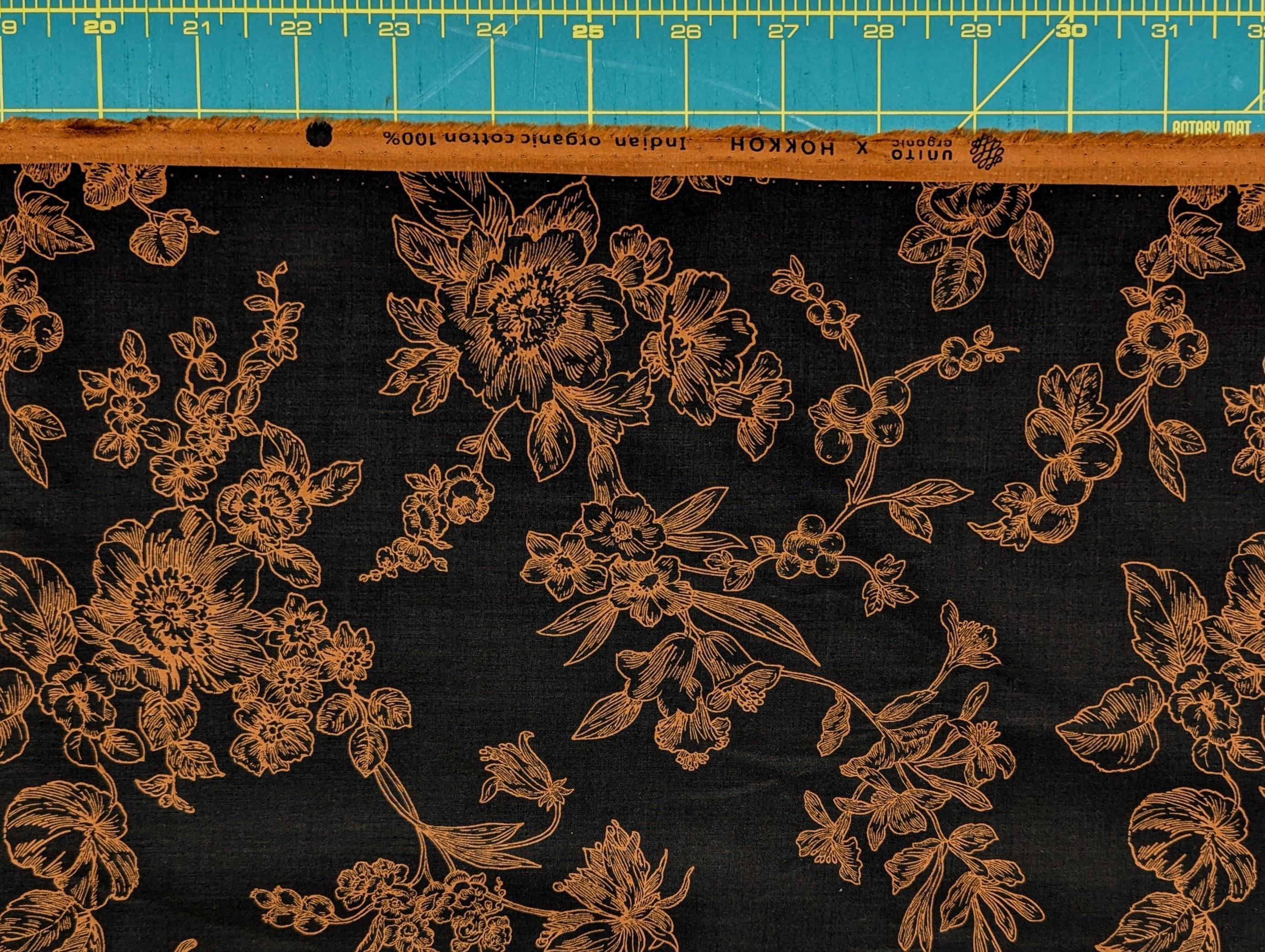 Hokkoh - Botanical Sketch Organic Cotton Lawn - Black and Brown