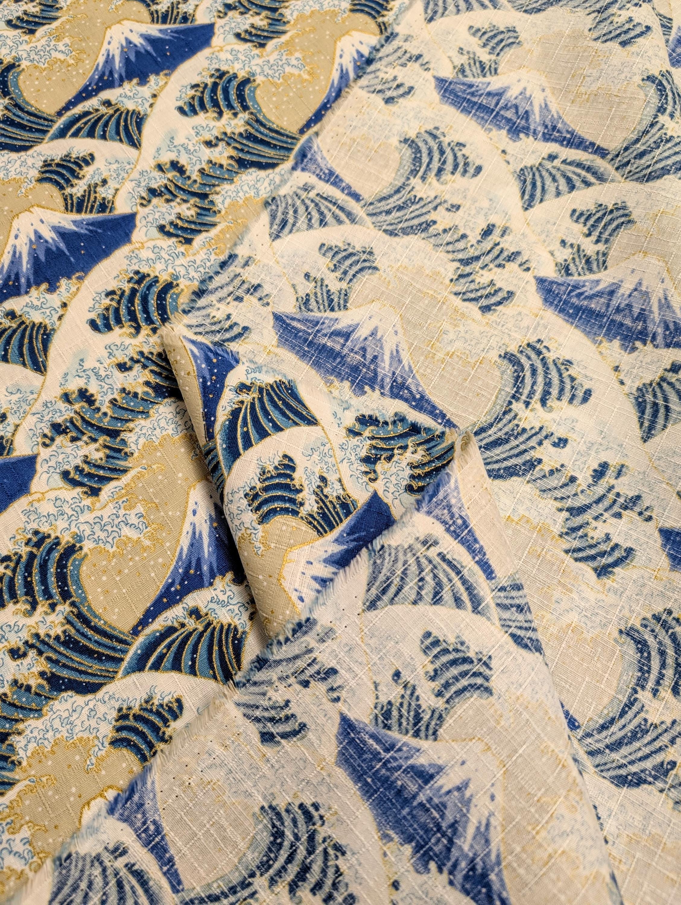 Cosmo - Golden Fuji Waves Cotton Dobby - Beige and Blue