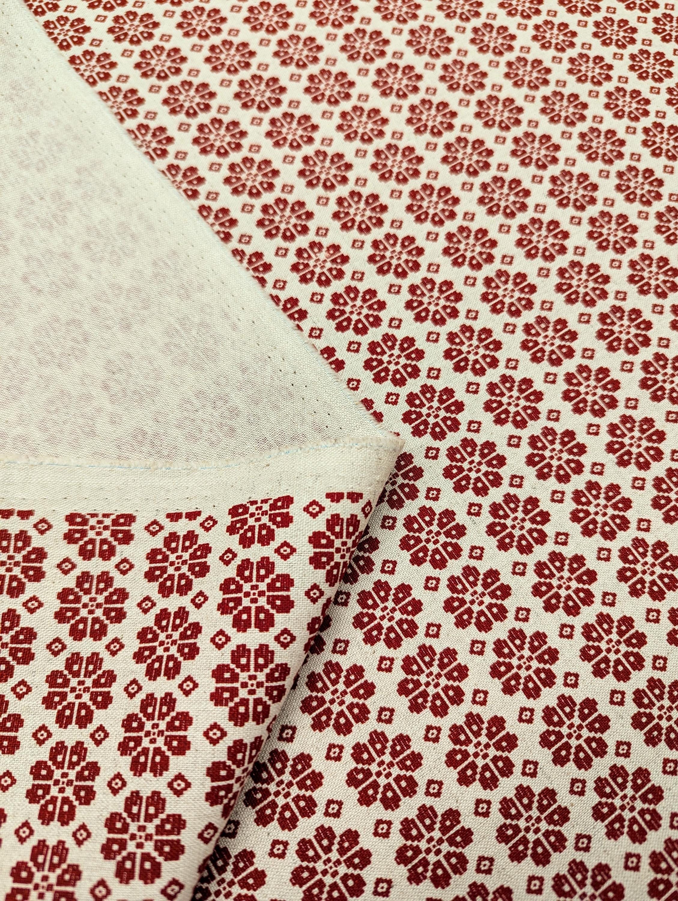 Kokka - Scandinavian Flowers Cotton/Linen light weight Canvas - Red White