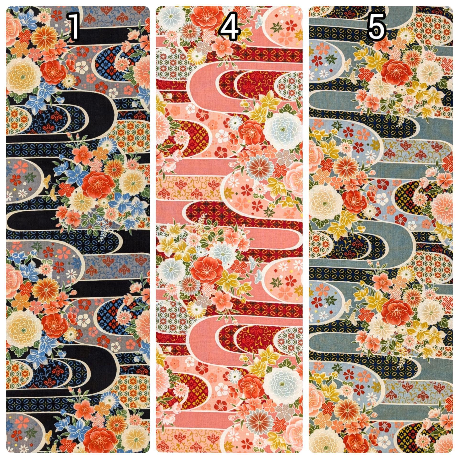 Sevenberry - Floral Waves Cotton Fabric - Blue and Green