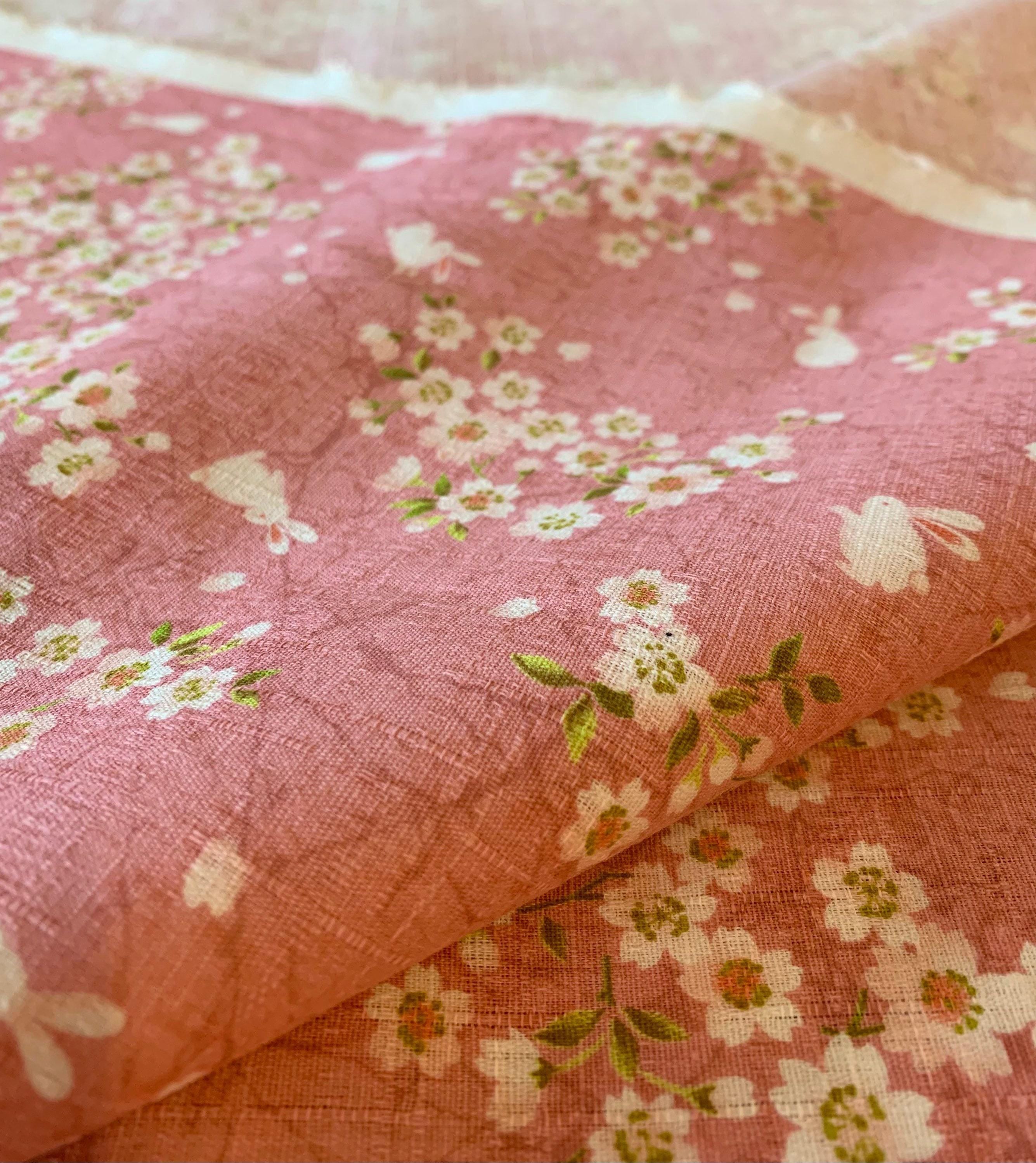 Usagi Sakura Rabbit Cherry Blossom Morikiku Japanese cotton dobby fabric M-1100-1B pink