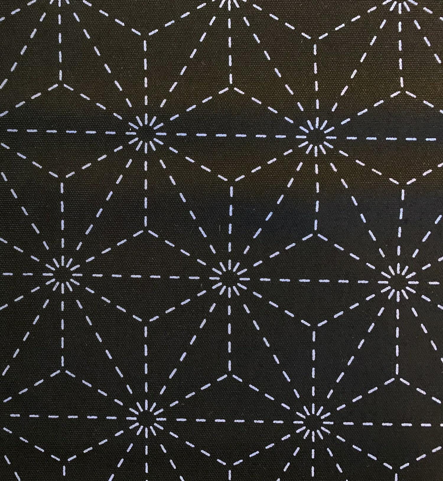 Olympus - Asanoha Stars Pre-Printed Sashiko Cotton Fabric - Black