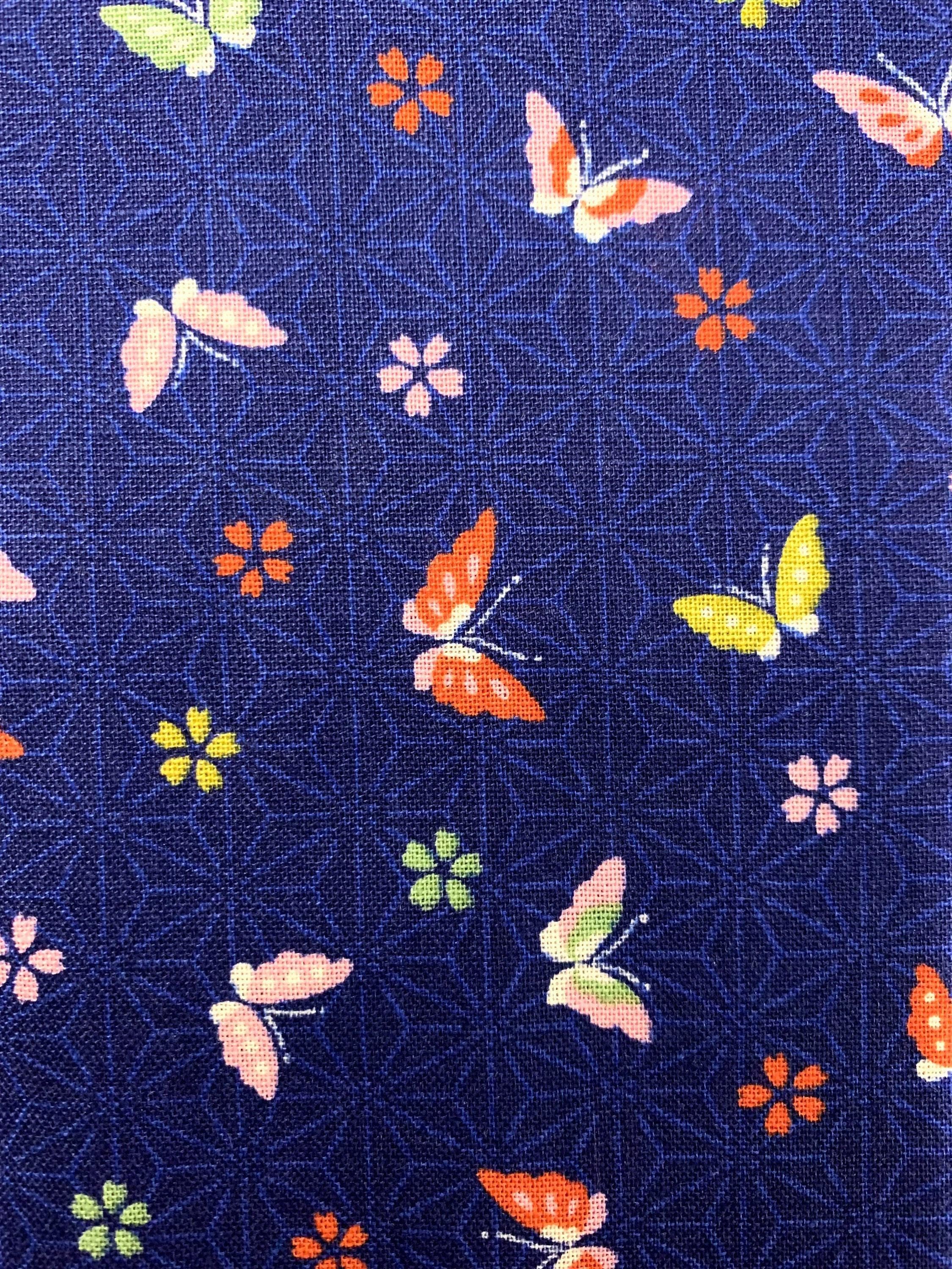 Sevenberry - Little Butterflies and Asanoha Stars Cotton Fabric - Blue