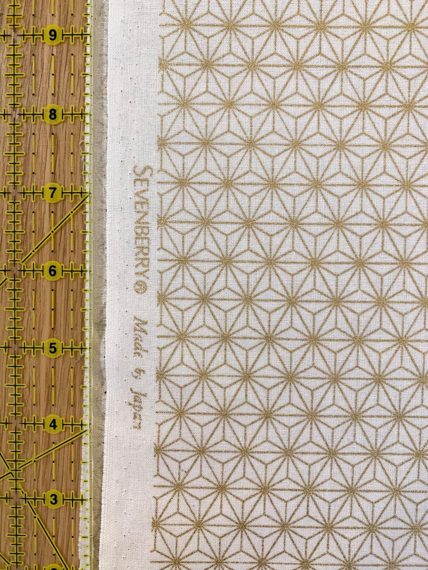 Sevenberry - Golden Asanoha Stars Cotton Fabric - White