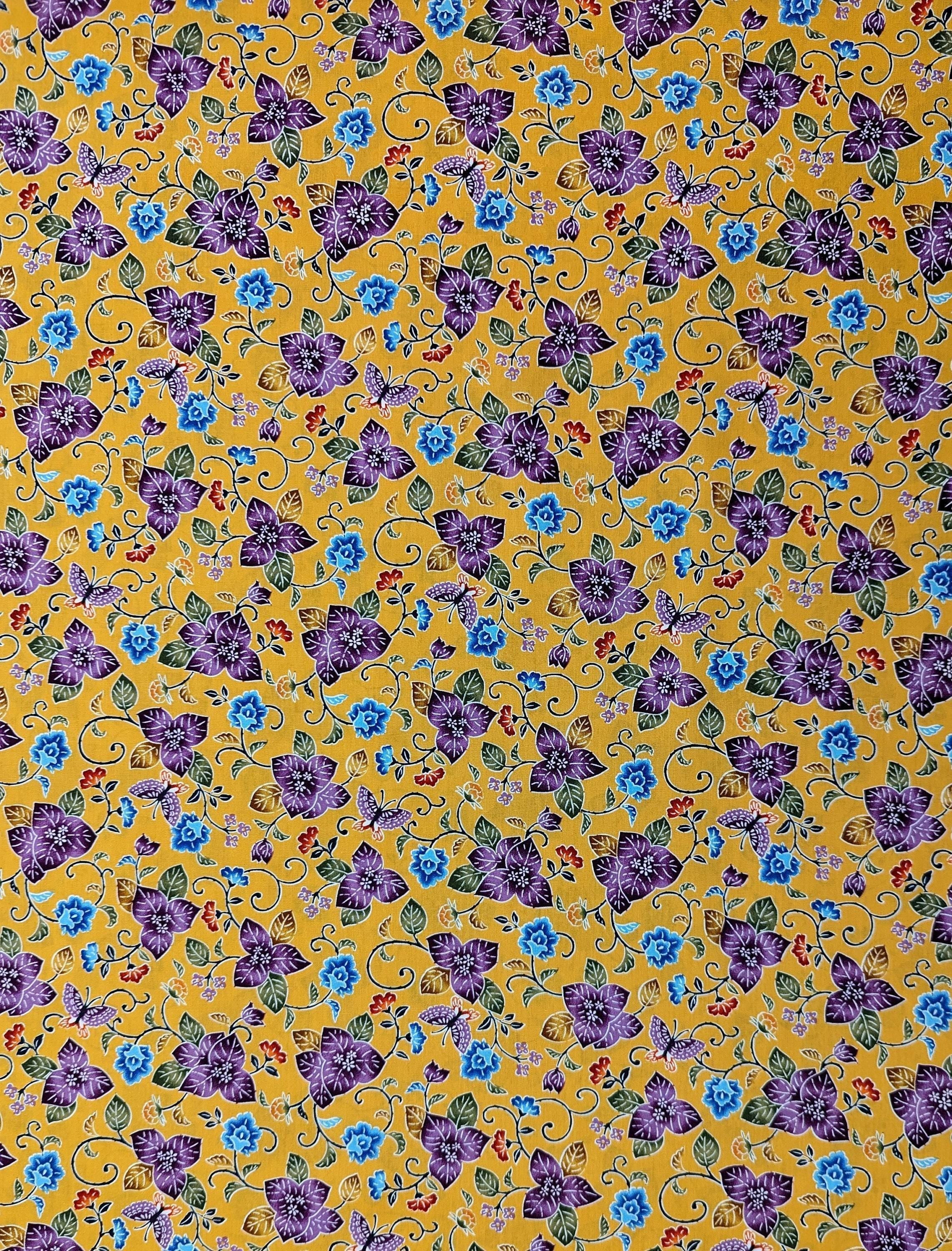 Cosmo - Tropical Bingata Flowers Cotton - Yellow
