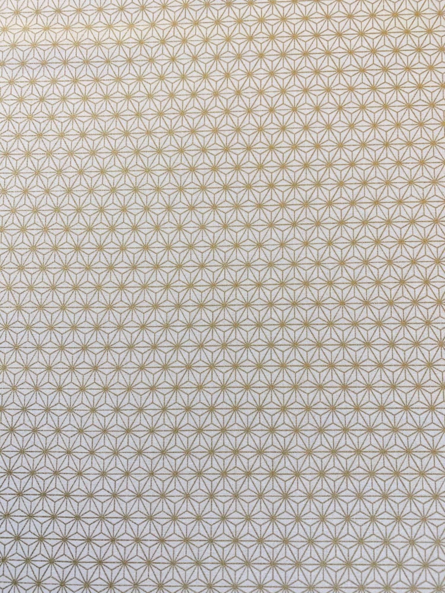 Sevenberry - Golden Asanoha Stars Cotton Fabric - White