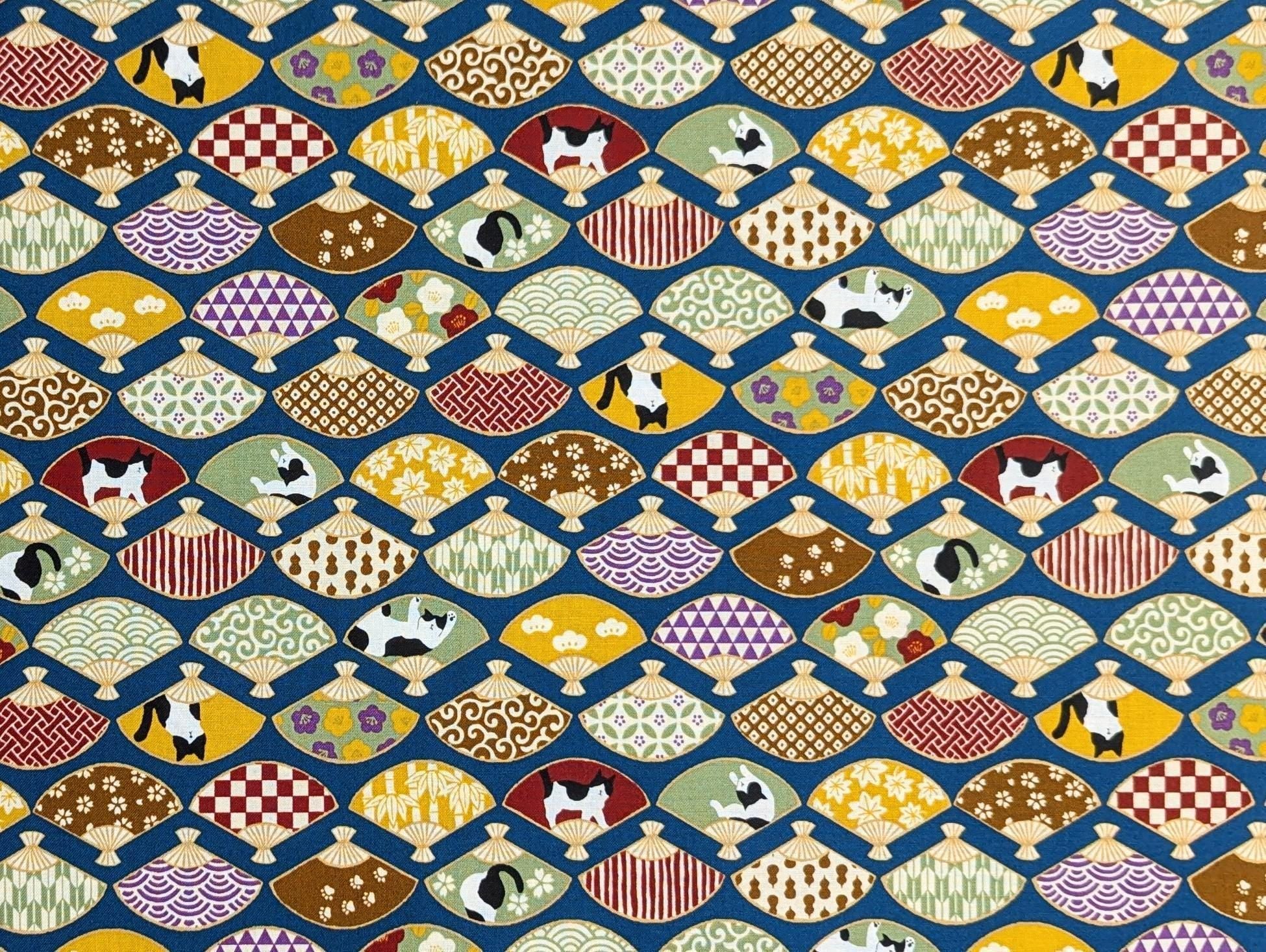 Cosmo - Cats and Fans Cotton - Blue