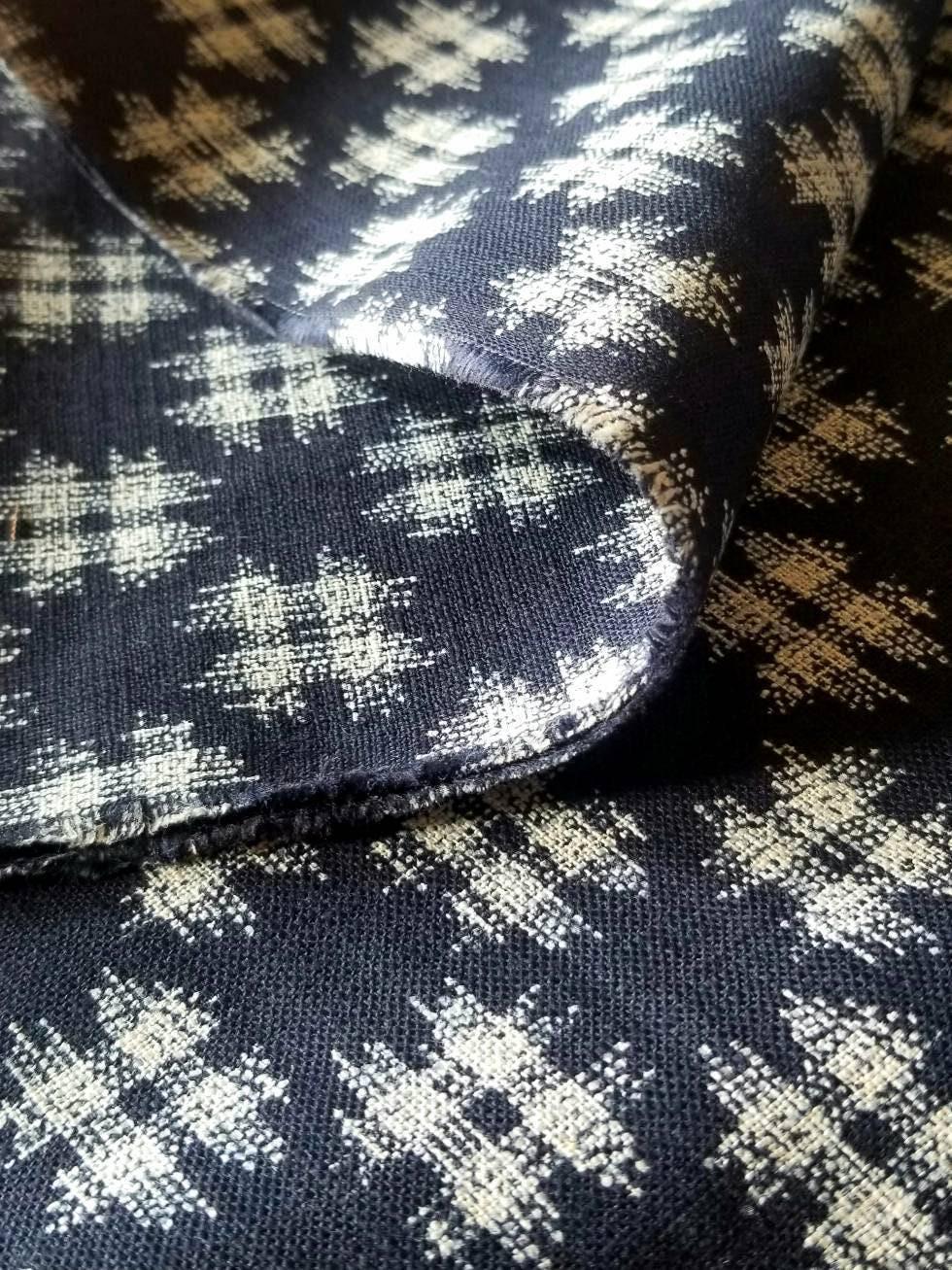 Sevenberry - Kasuri Hashtag Print Cotton Fabric - Navy Indigo Blue