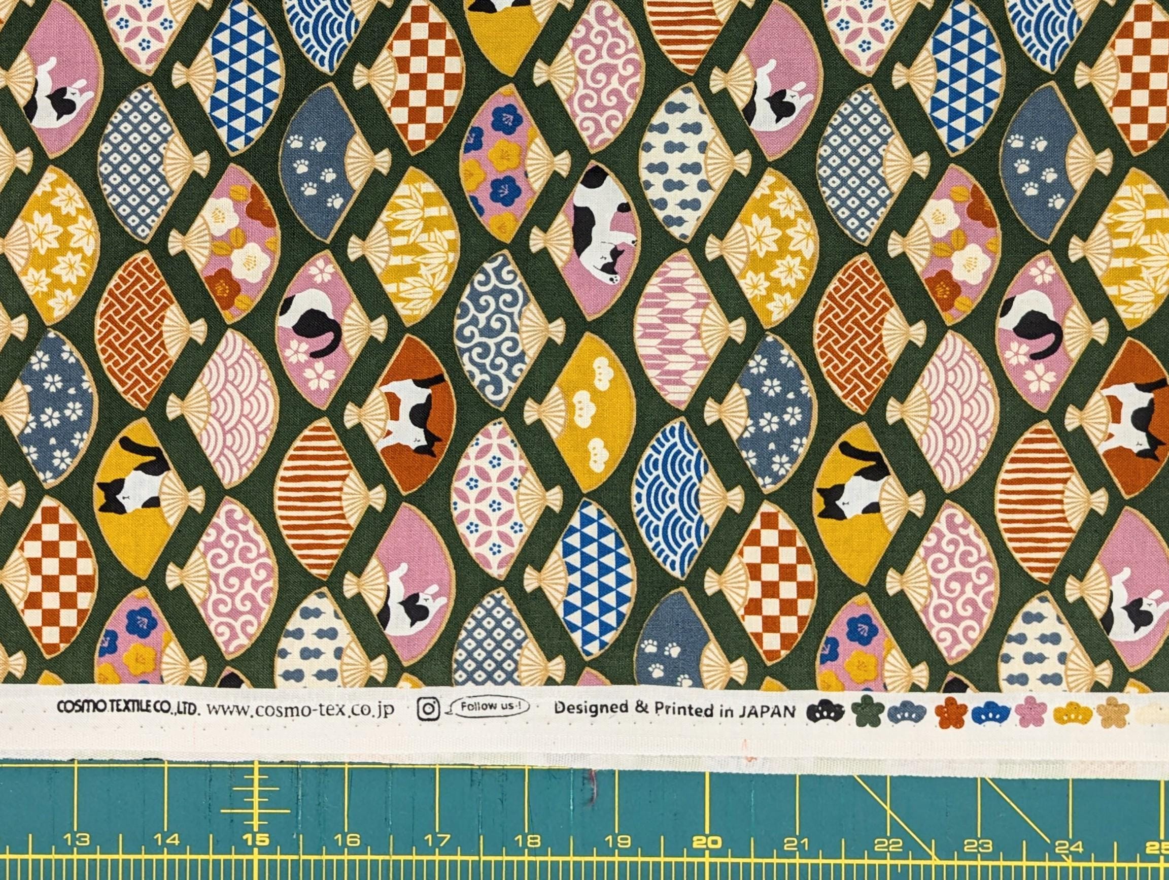 Cosmo - Cats and Fans Cotton - Green