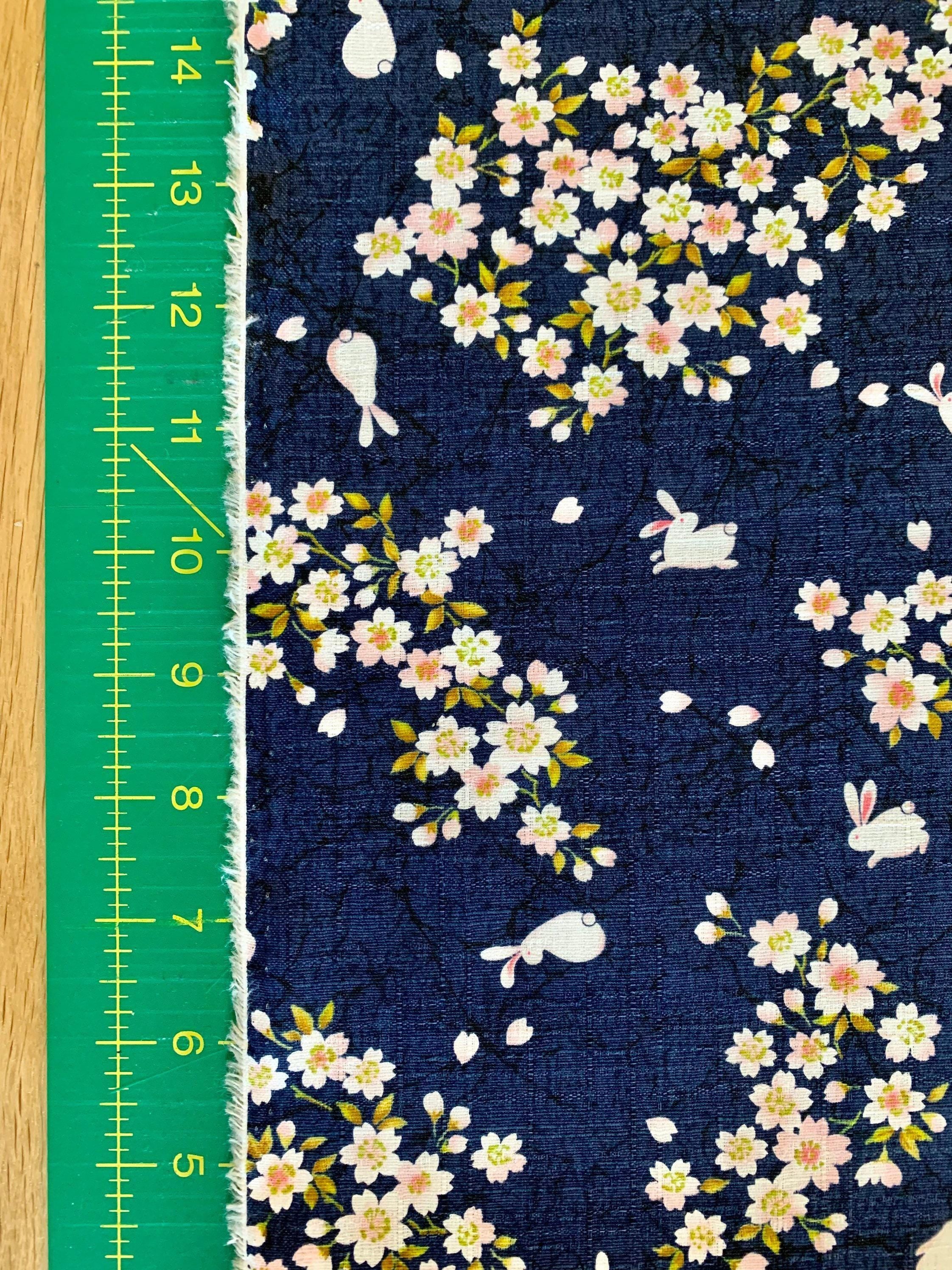 Usagi Sakura Rabbit Cherry Blossom Morikiku Japanese cotton dobby fabric M-1100-1C navy blue