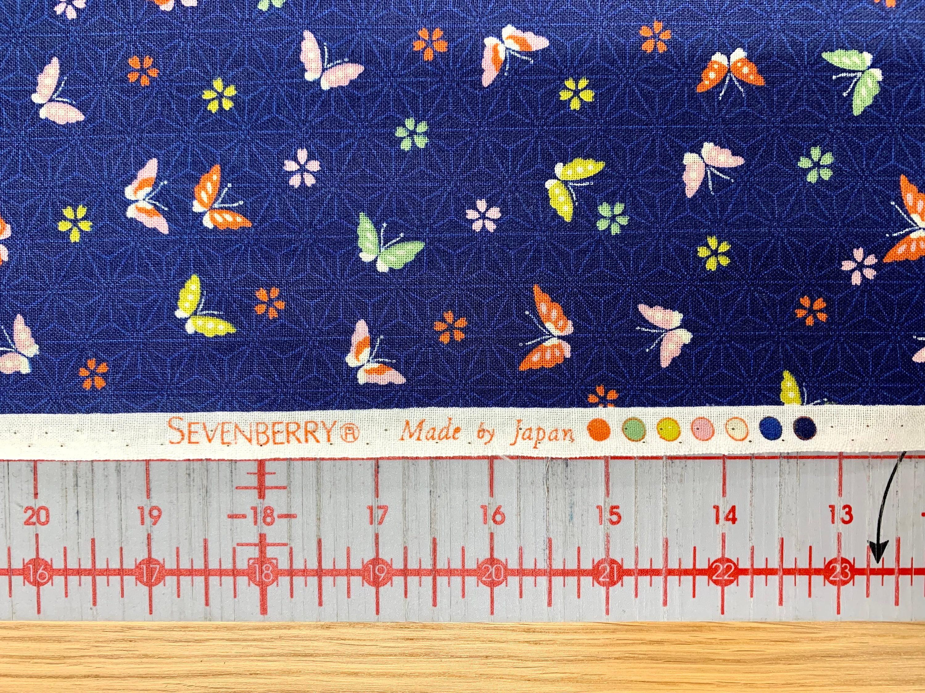 Sevenberry - Little Butterflies and Asanoha Stars Cotton Fabric - Blue
