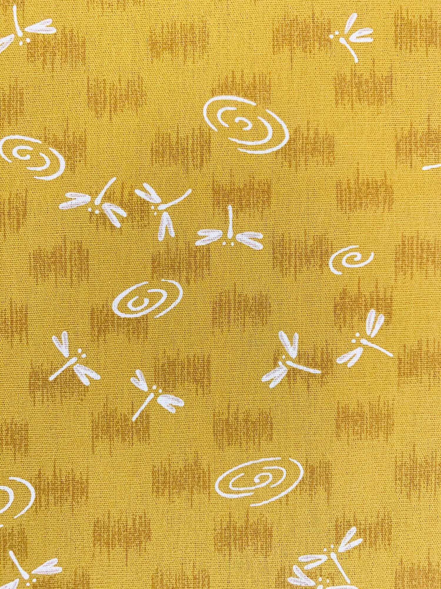 Dragonflies at the Water's Edge in yellow Japanese cotton fabric 3030-4A