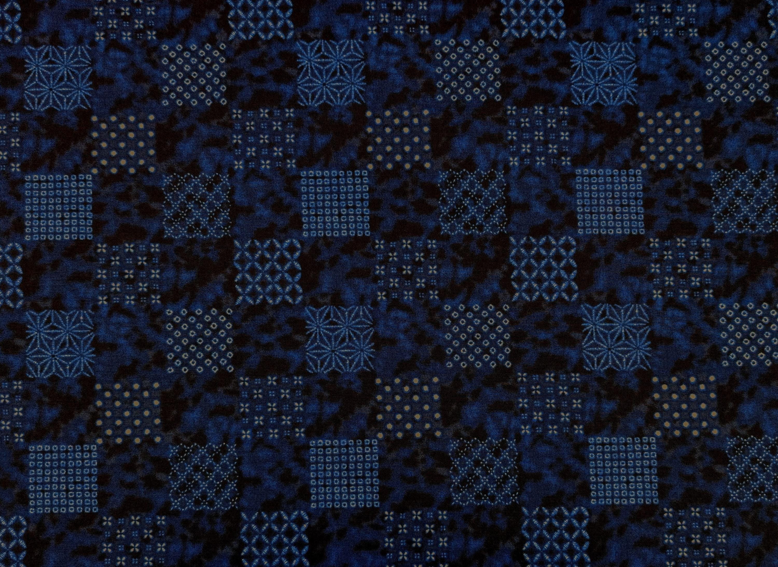 Sevenberry - Patterned Squares Shibori-Style Collection Cotton Fabric - Blue