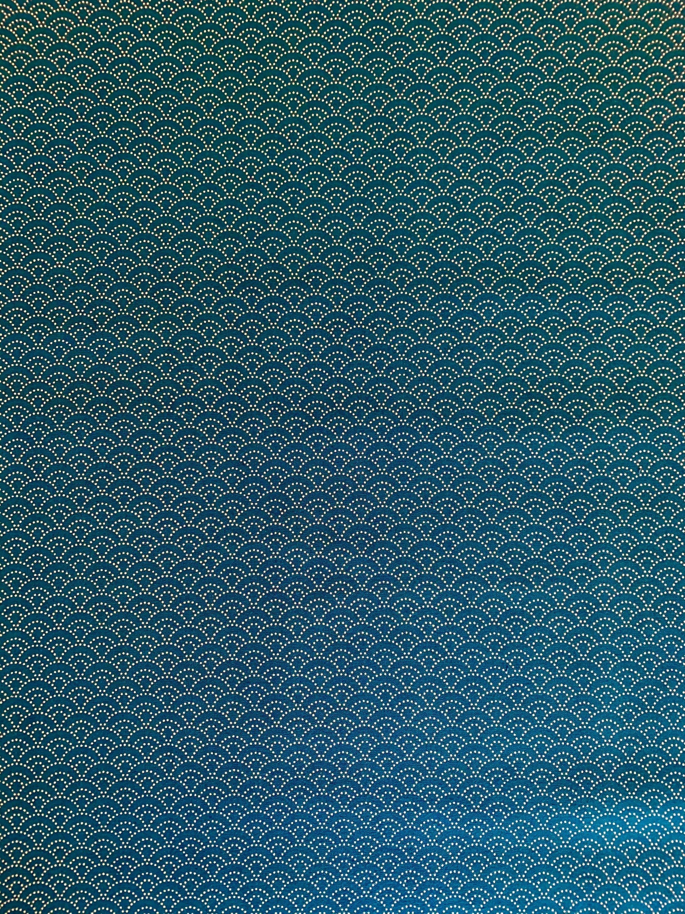Sevenberry - Dotted Waves in Peacock Blue Green Cotton Fabric - Peacock Blue Green