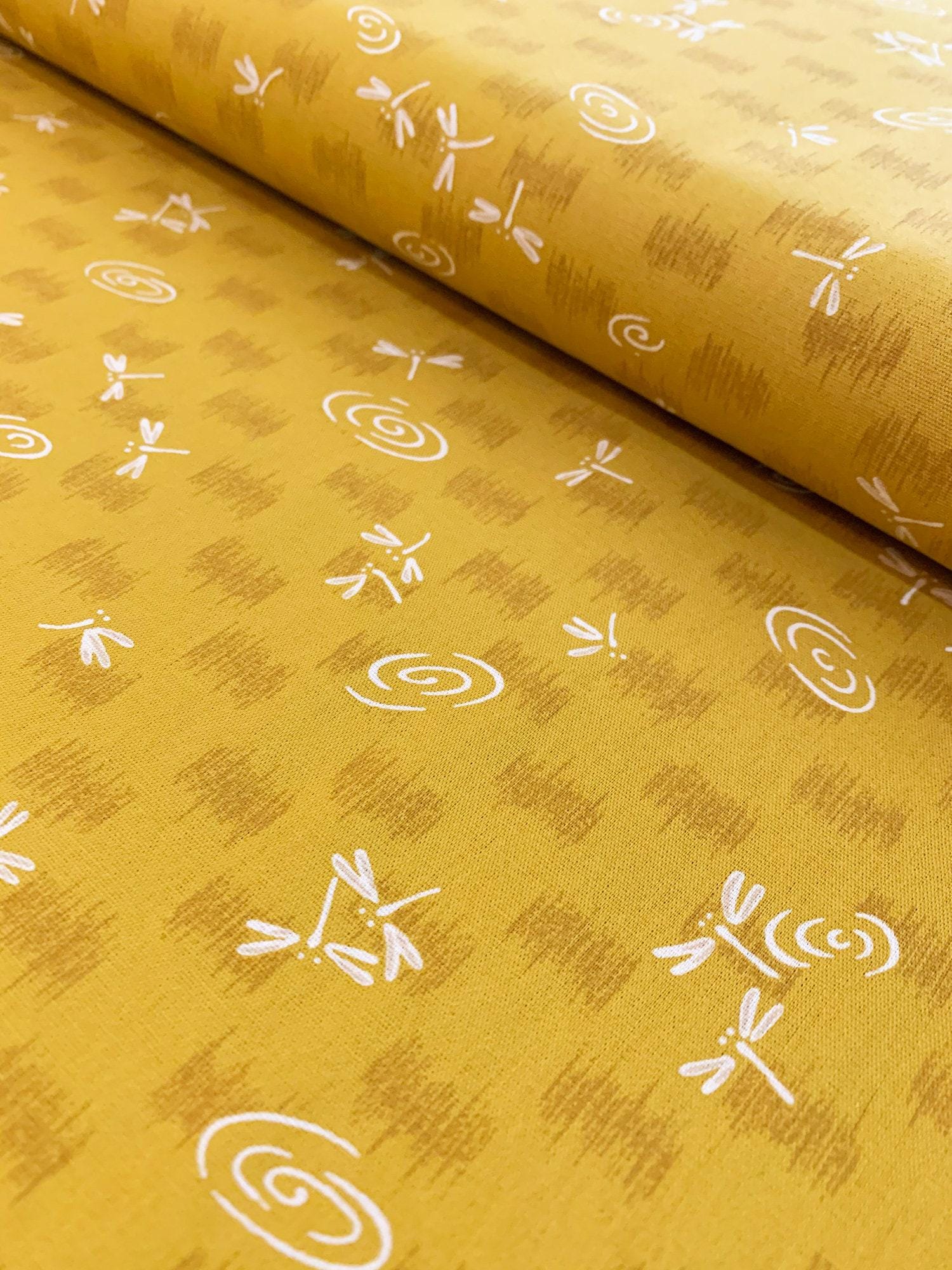 Dragonflies at the Water's Edge in yellow Japanese cotton fabric 3030-4A